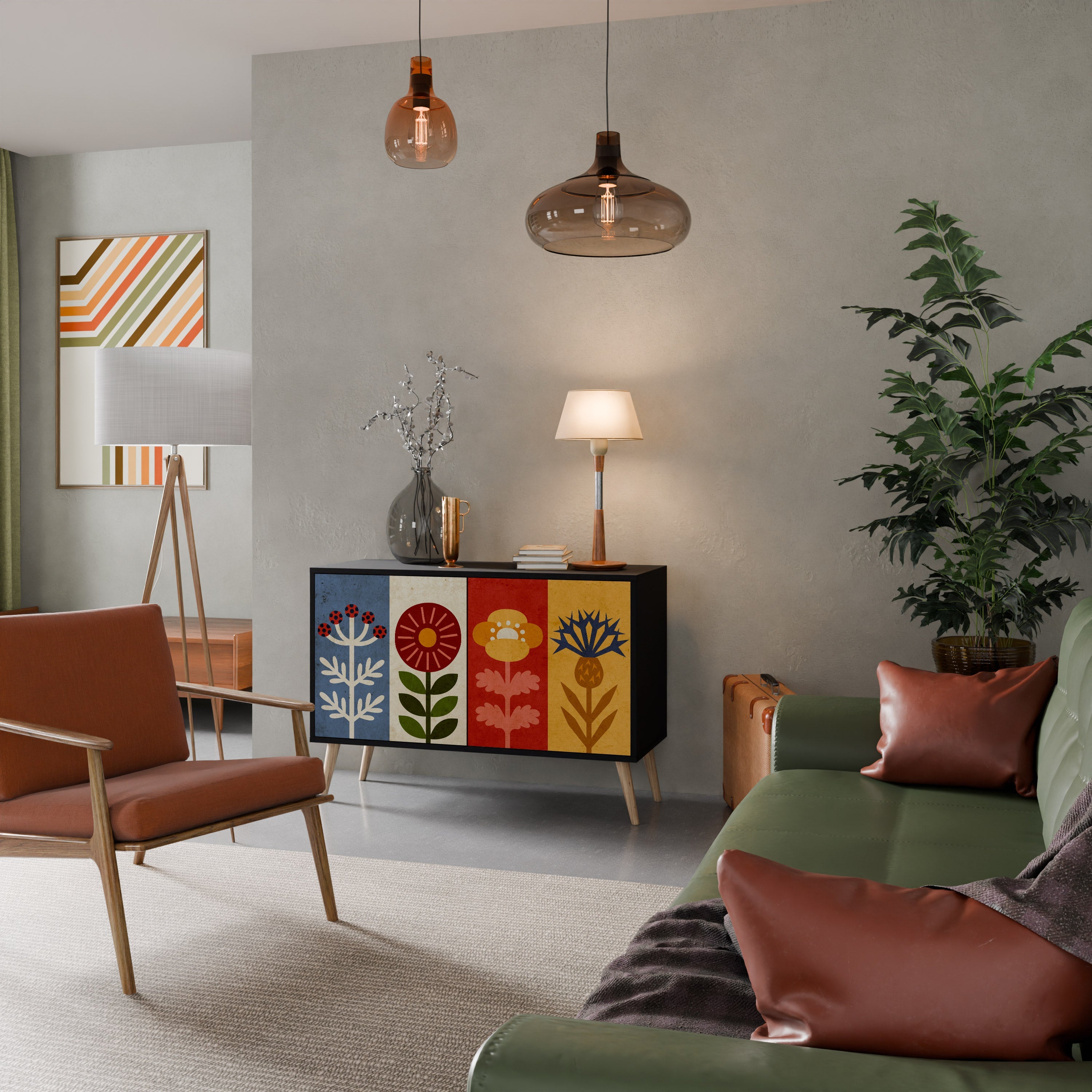 Buffet 2 portes SCANDIC FLOWERET finition noire