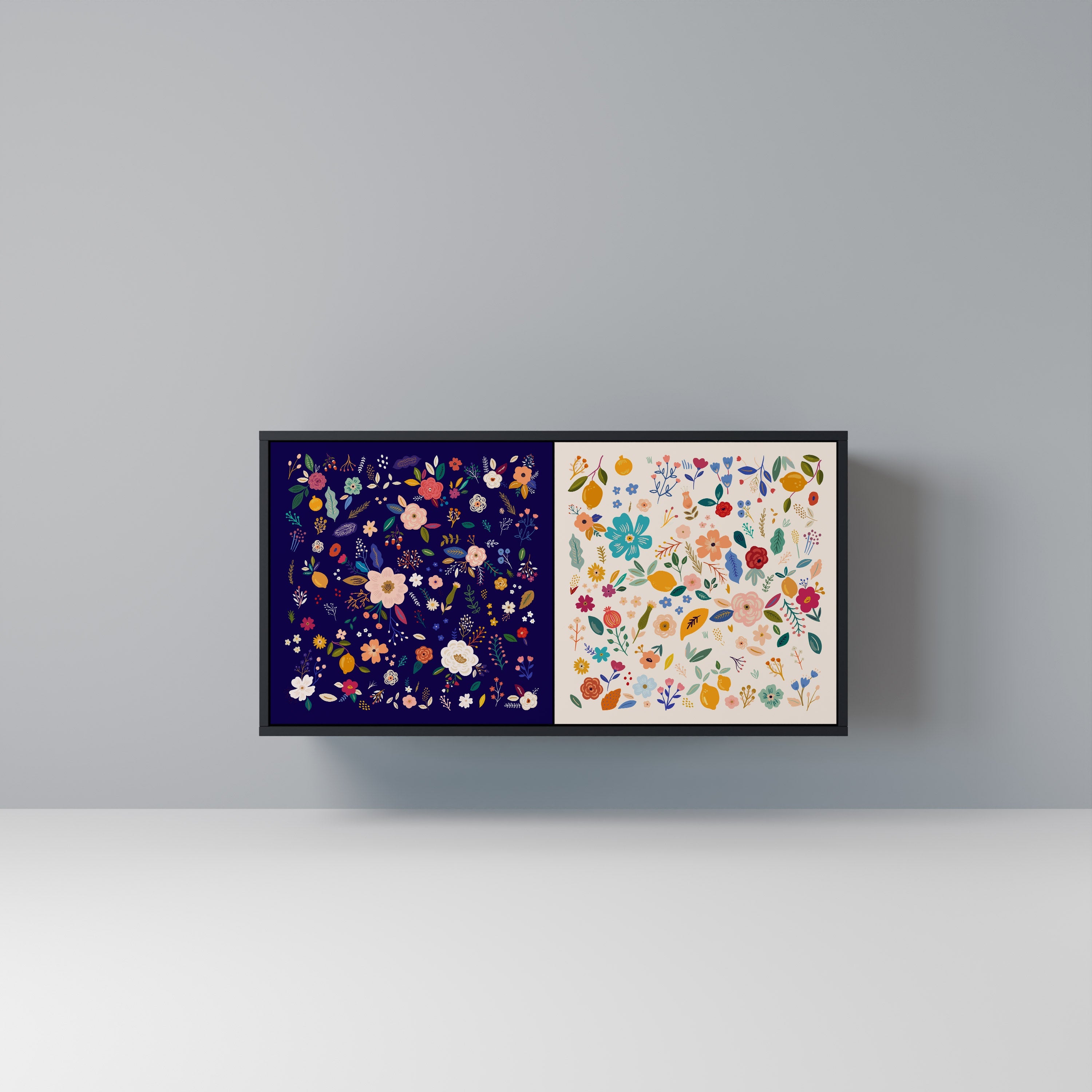 Buffet 2 portes FLORAL COMBINATION en finition noire