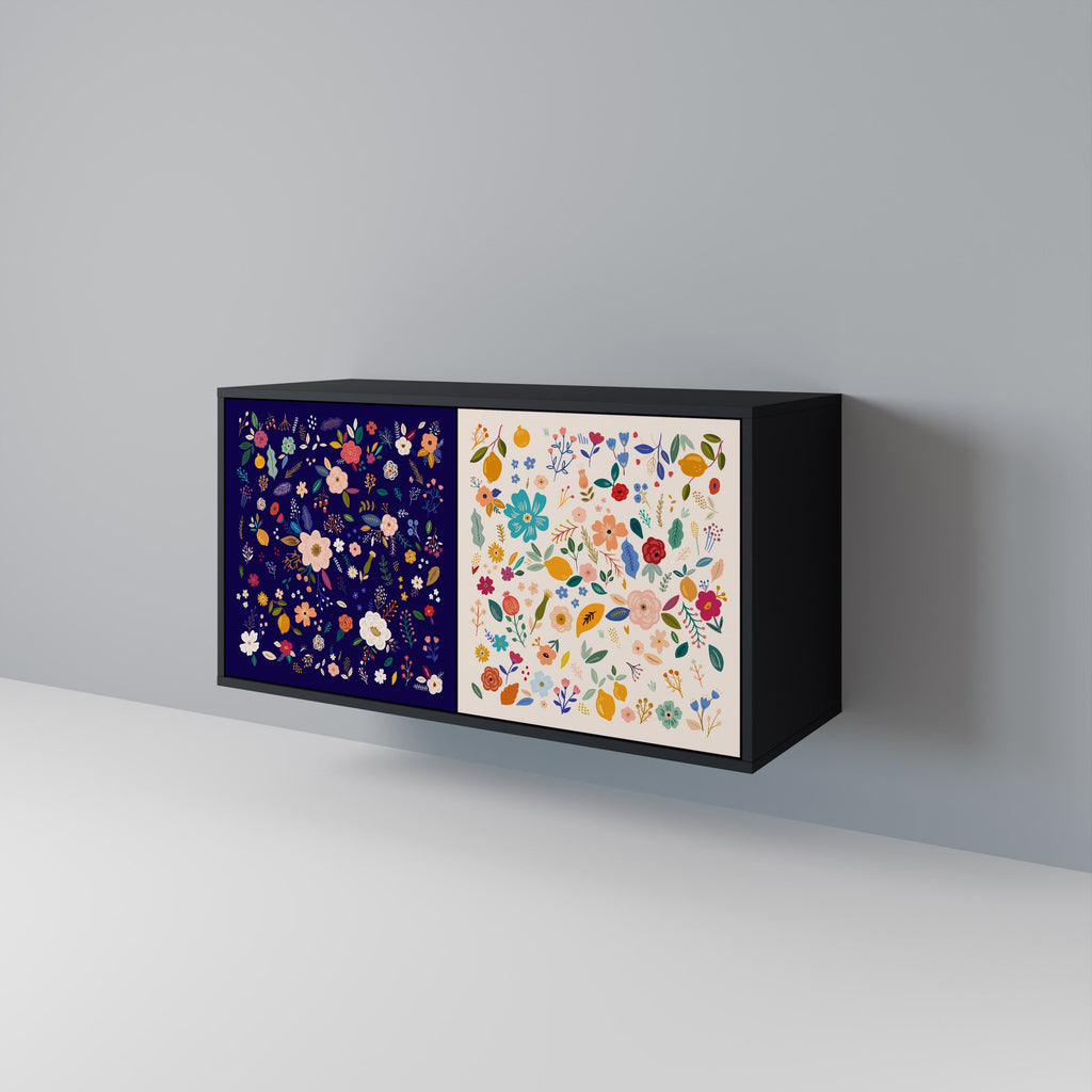 Buffet 2 portes FLORAL COMBINATION en finition noire