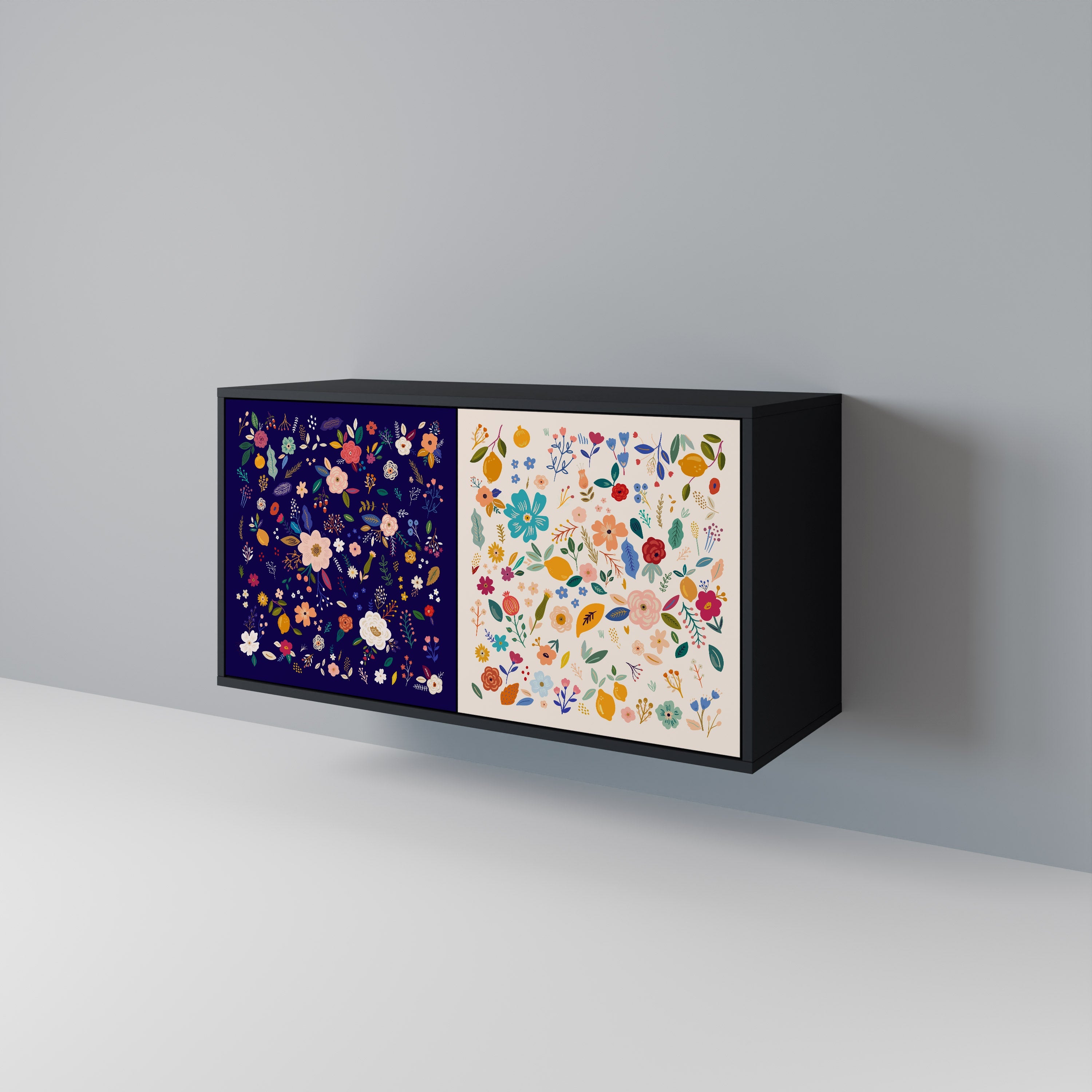 Buffet 2 portes FLORAL COMBINATION en finition noire