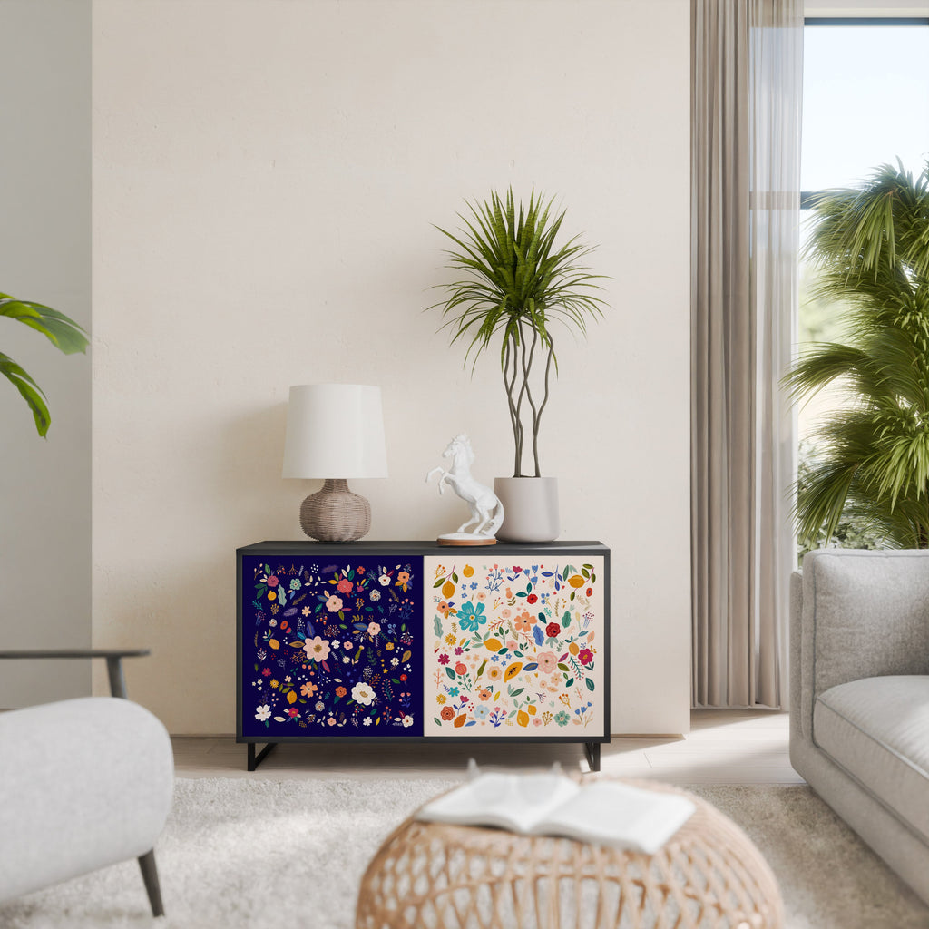 Buffet 2 portes FLORAL COMBINATION en finition noire
