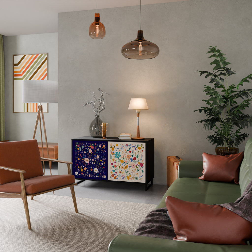 Buffet 2 portes FLORAL COMBINATION en finition noire