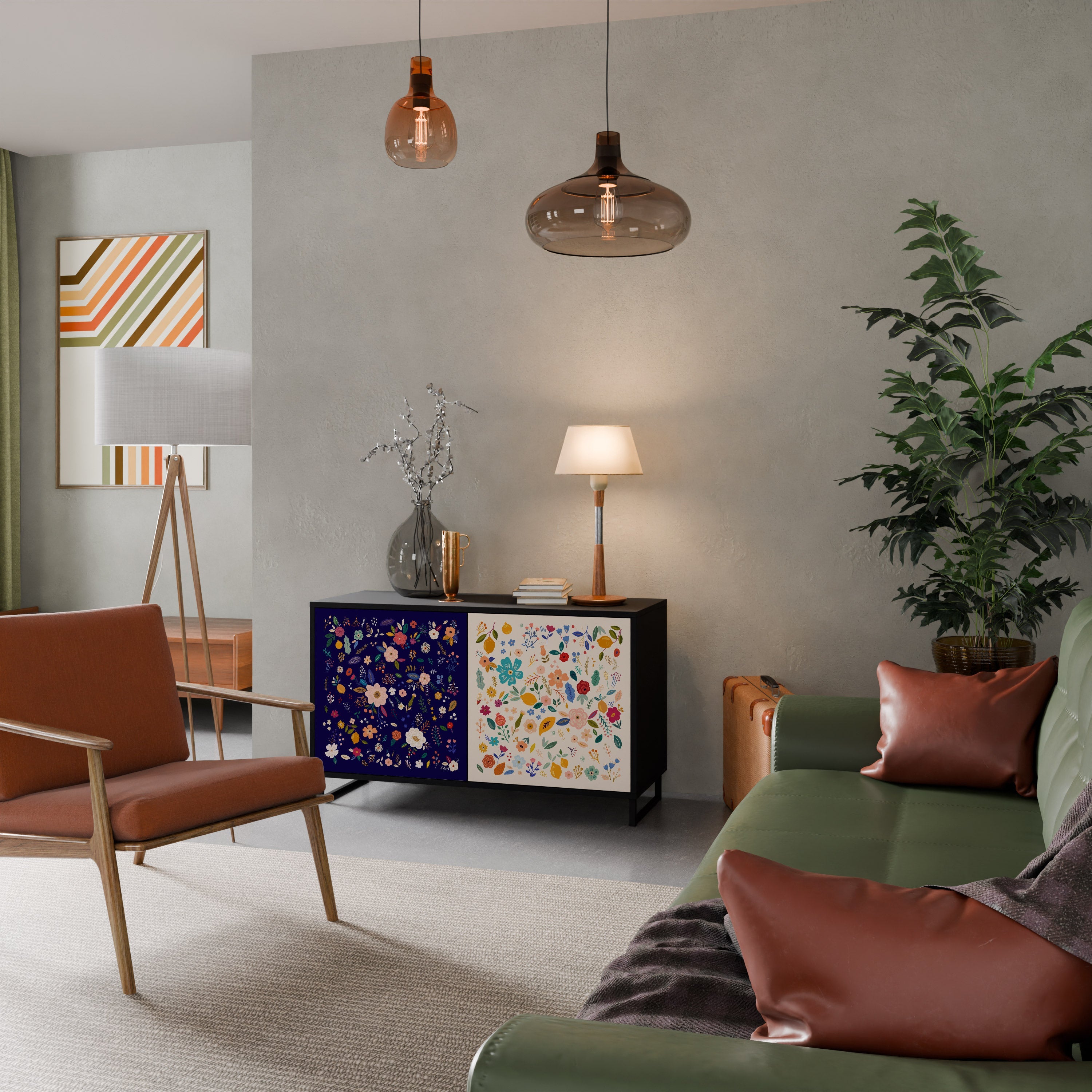 Buffet 2 portes FLORAL COMBINATION en finition noire