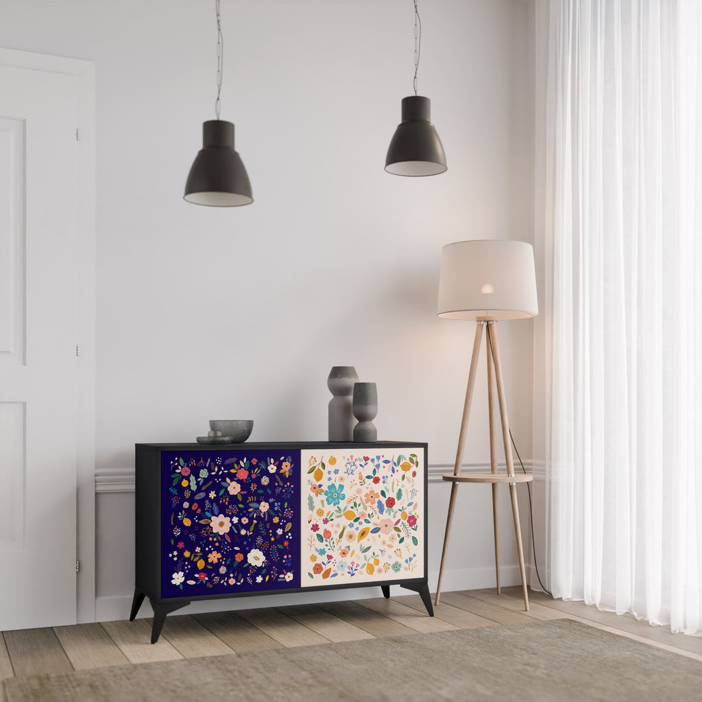 Buffet 2 portes FLORAL COMBINATION en finition noire