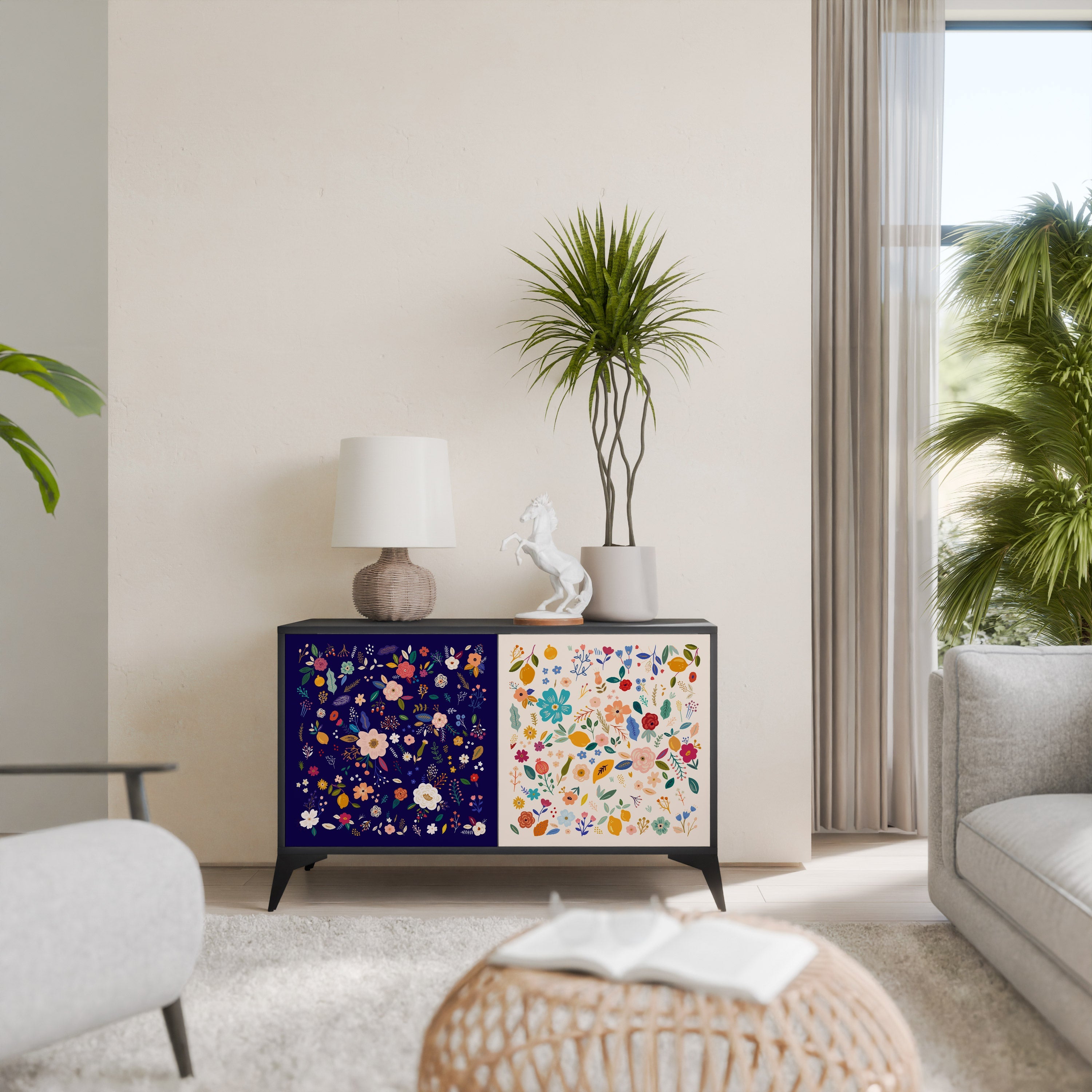 Buffet 2 portes FLORAL COMBINATION en finition noire