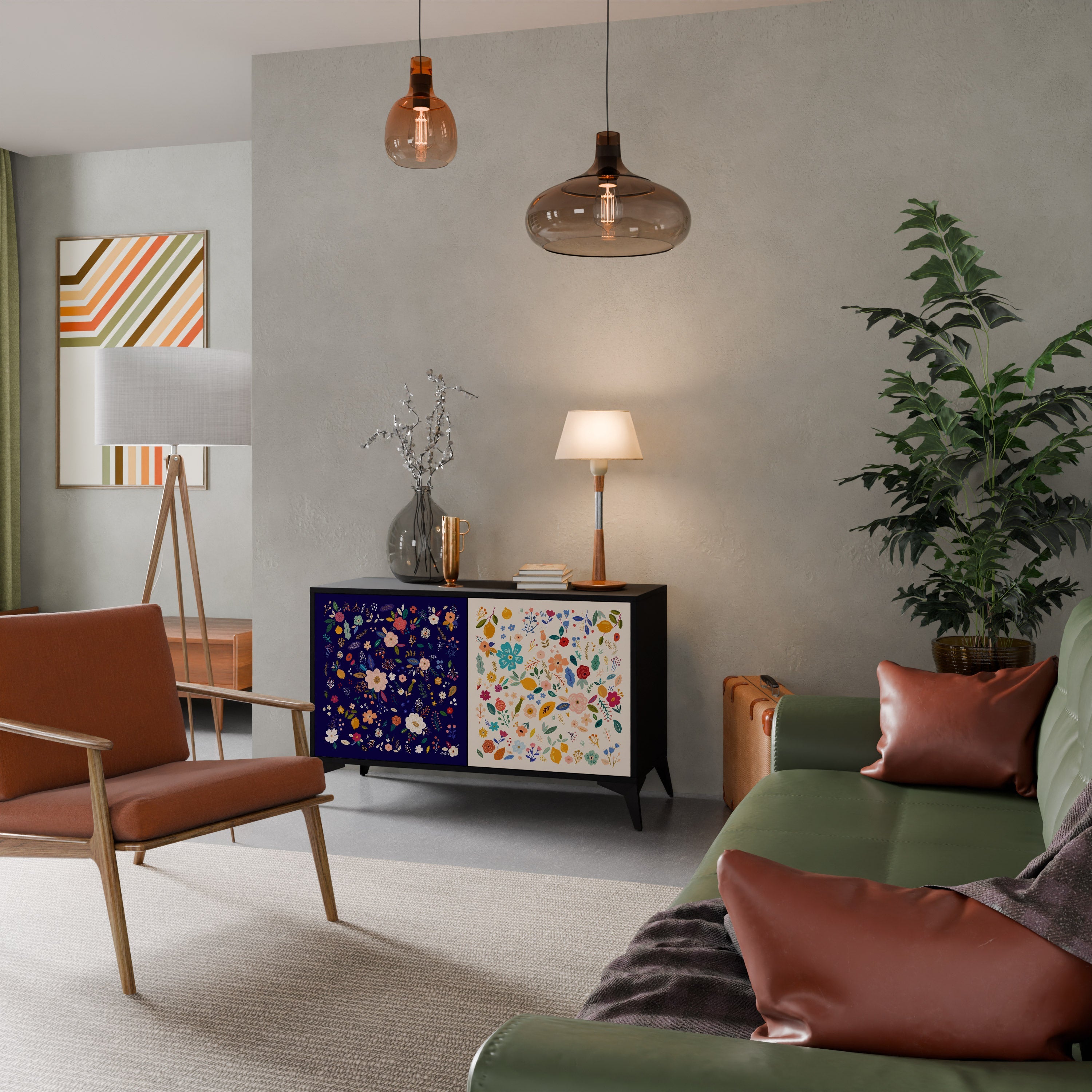 Buffet 2 portes FLORAL COMBINATION en finition noire