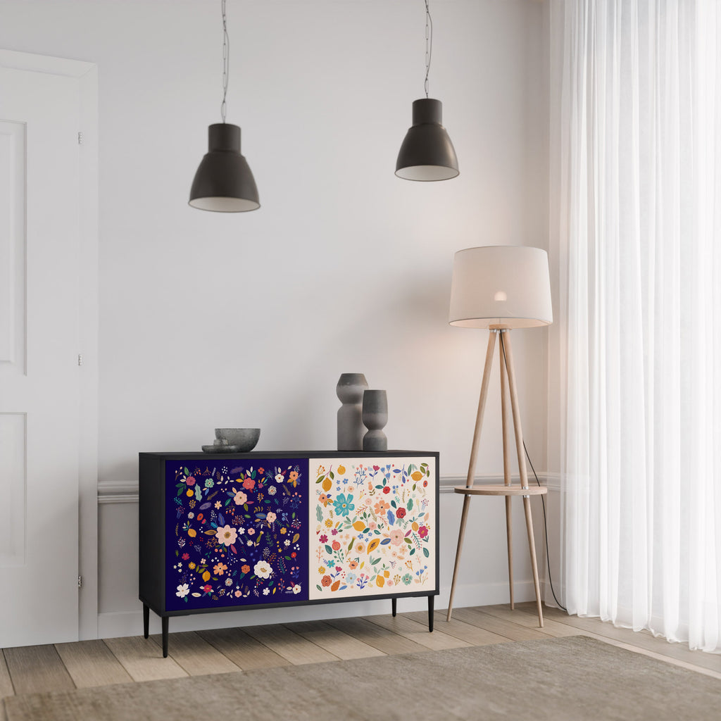 Buffet 2 portes FLORAL COMBINATION en finition noire