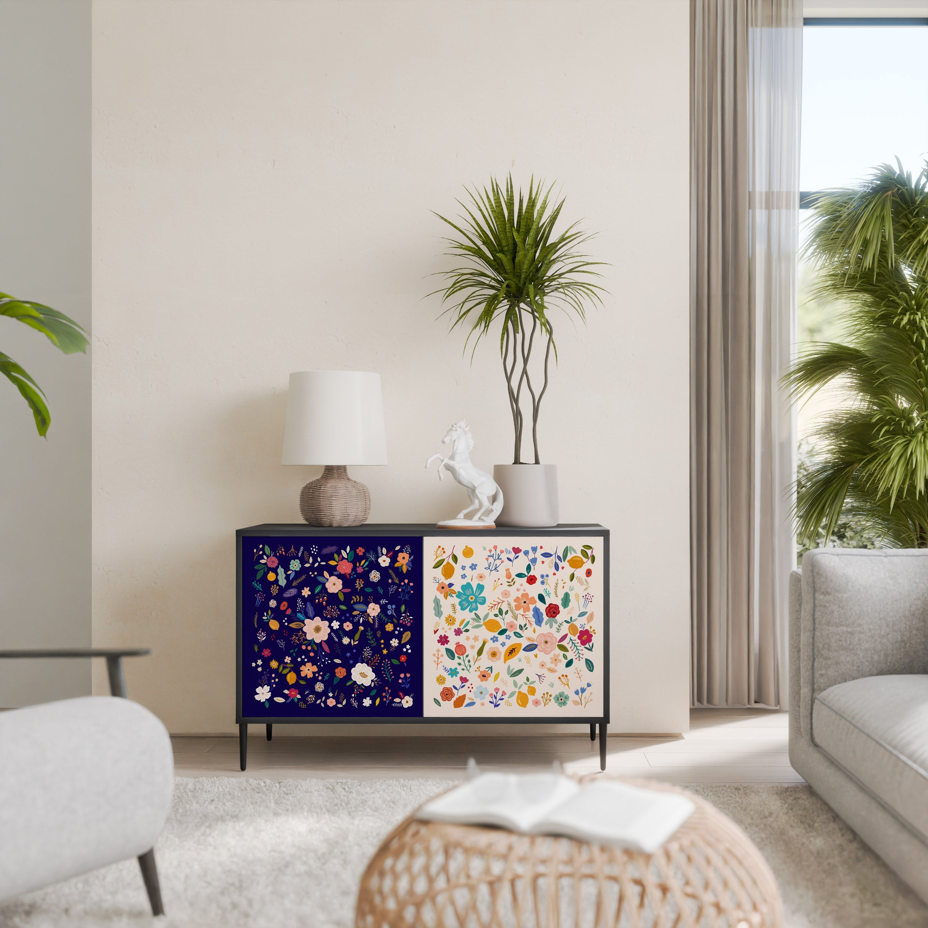 Buffet 2 portes FLORAL COMBINATION en finition noire