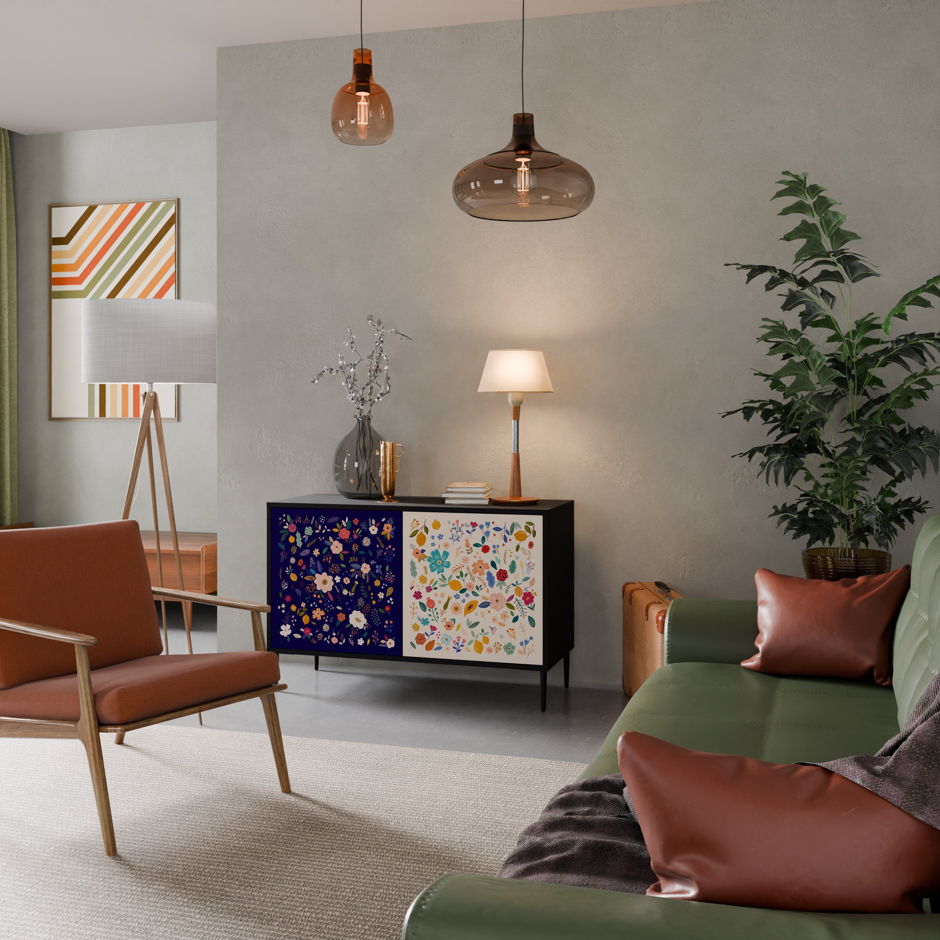 Buffet 2 portes FLORAL COMBINATION en finition noire