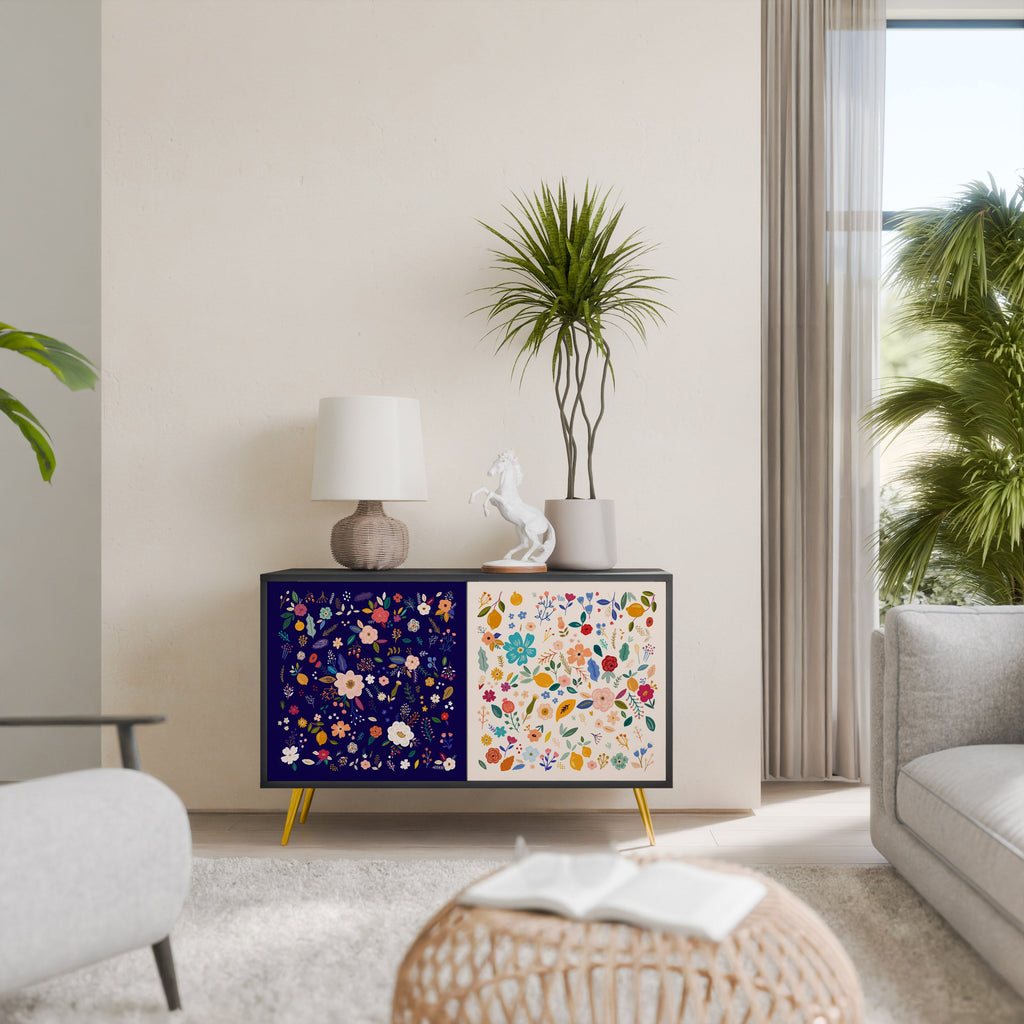 Buffet 2 portes FLORAL COMBINATION en finition noire