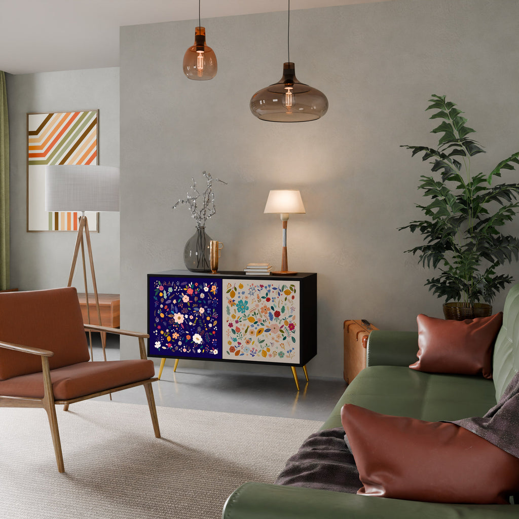 Buffet 2 portes FLORAL COMBINATION en finition noire