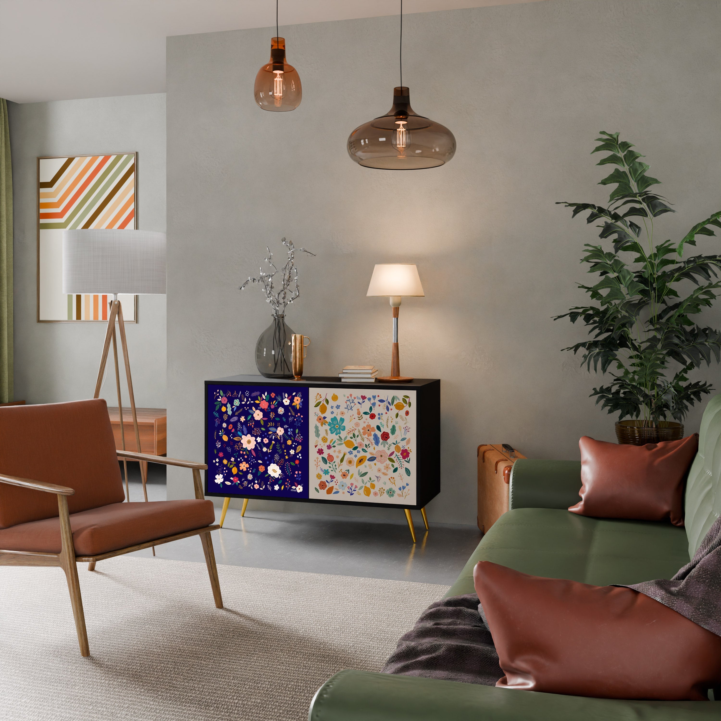 Buffet 2 portes FLORAL COMBINATION en finition noire