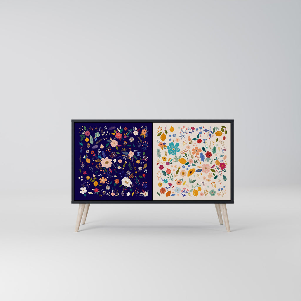 Buffet 2 portes FLORAL COMBINATION en finition noire