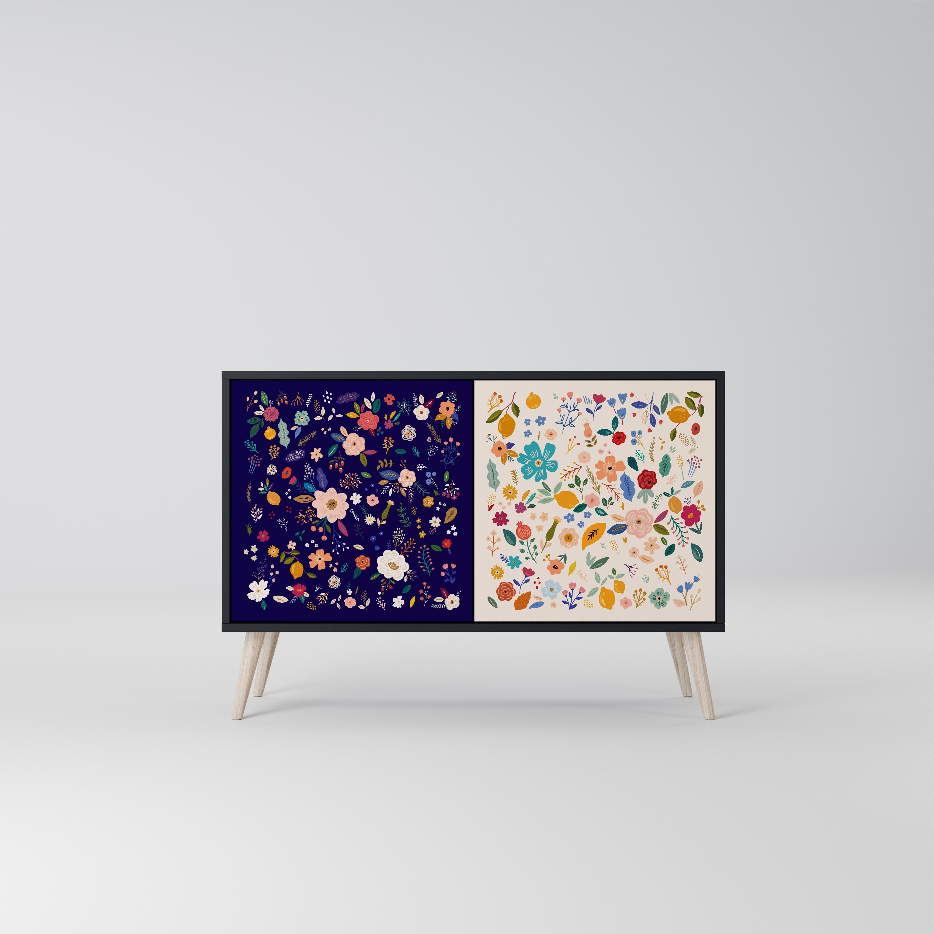 Buffet 2 portes FLORAL COMBINATION en finition noire