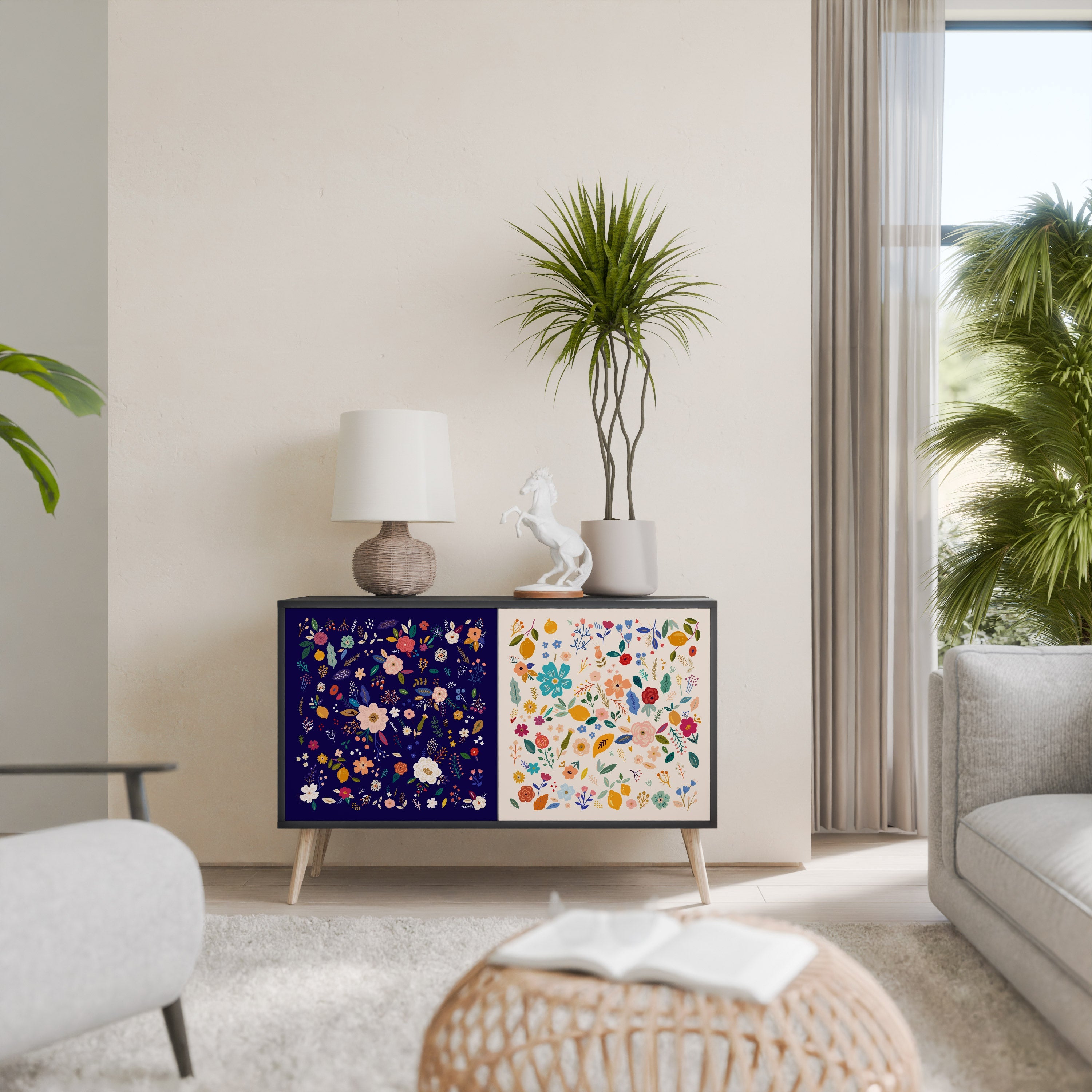 Buffet 2 portes FLORAL COMBINATION en finition noire