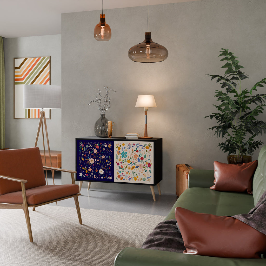 Buffet 2 portes FLORAL COMBINATION en finition noire