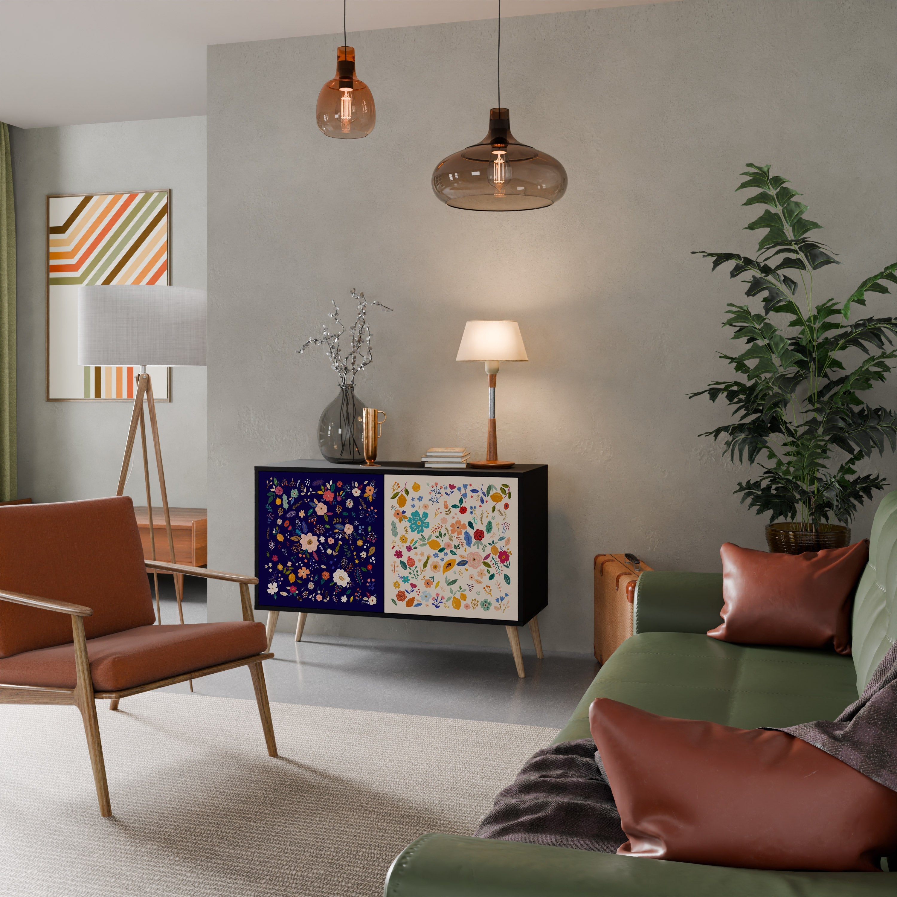 Buffet 2 portes FLORAL COMBINATION en finition noire