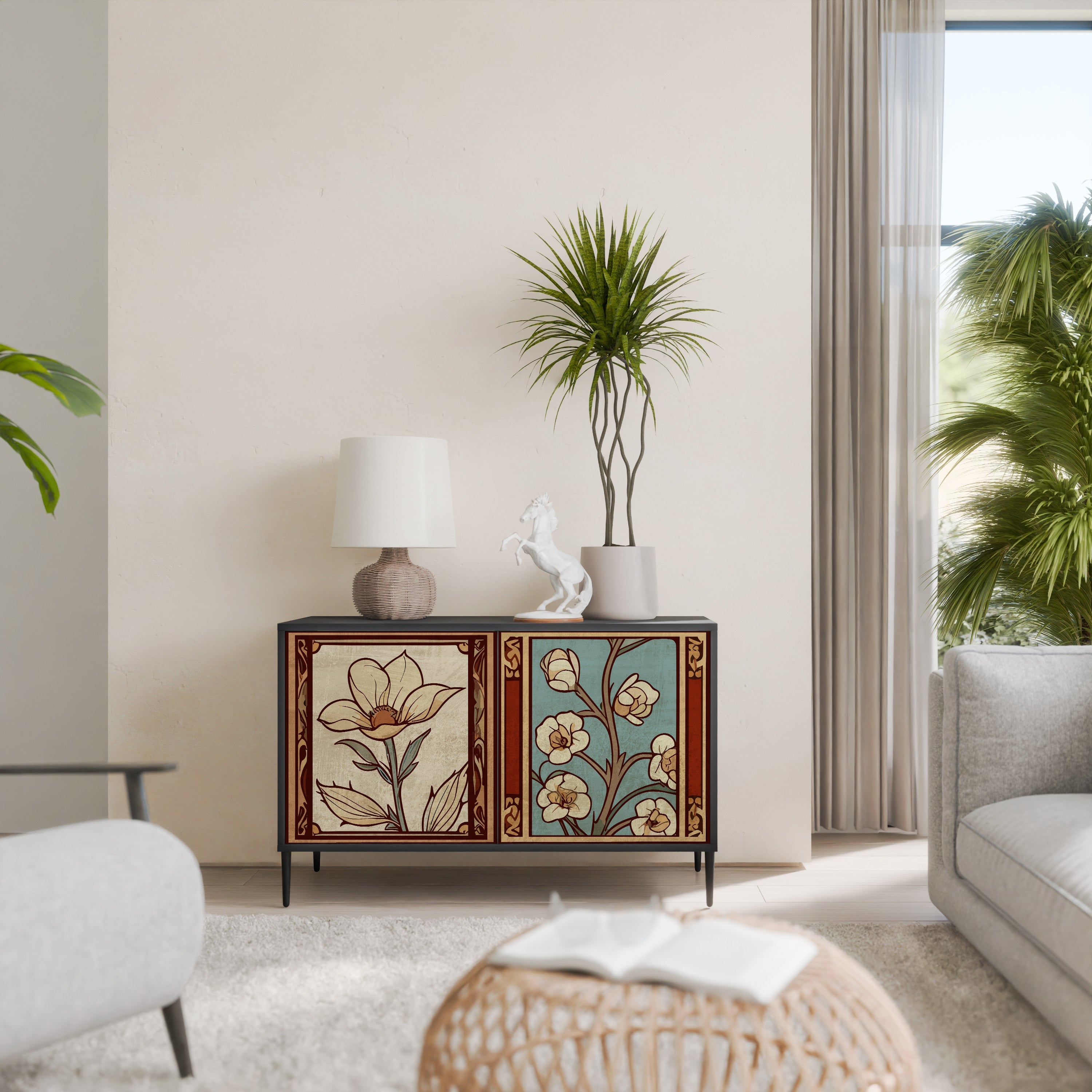 Buffet 2 portes TIMELESS FLORA finition noire