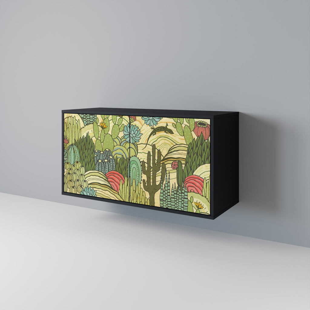 Buffet 2 portes SUCCULENTS KALEIDOSCOPE en finition noire