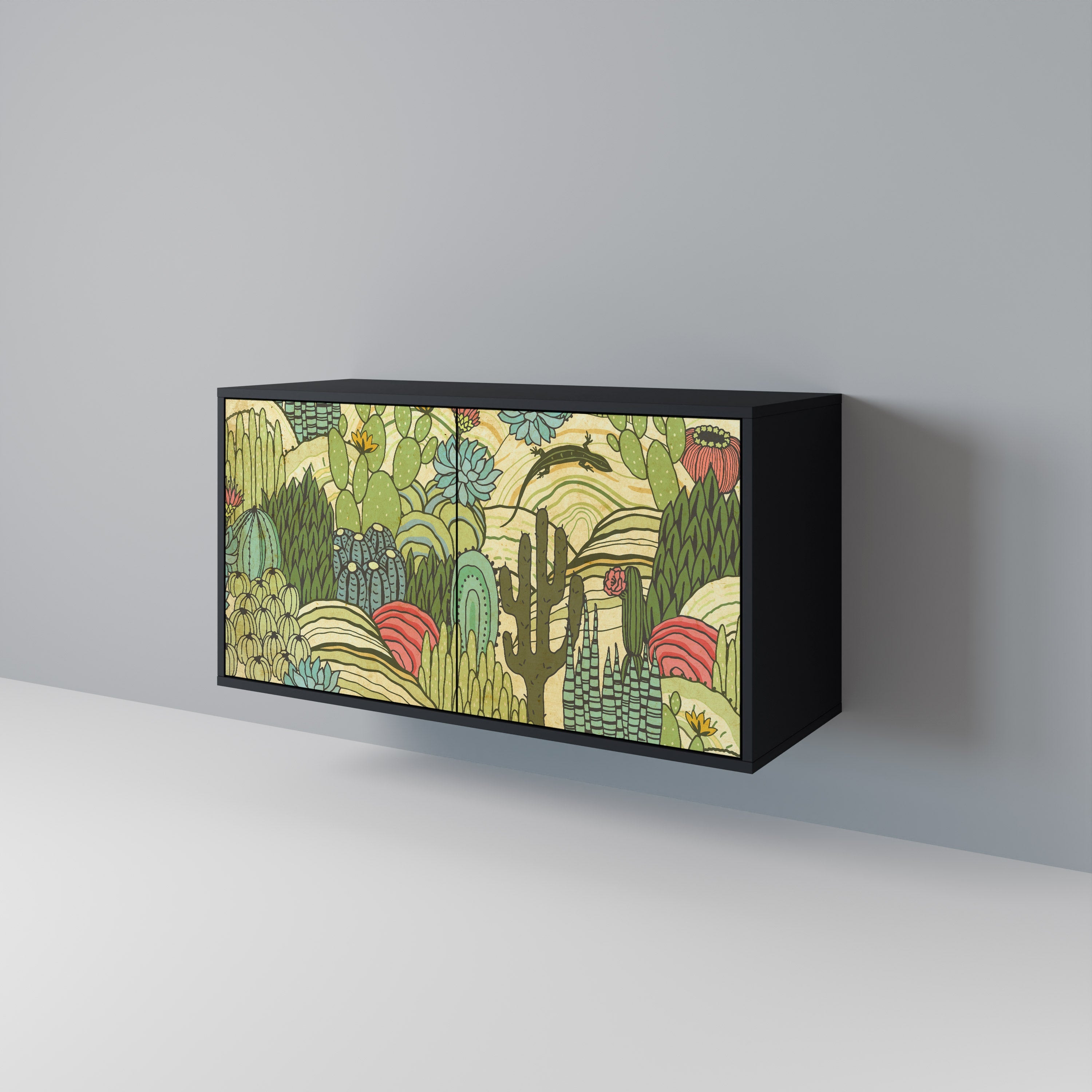 Buffet 2 portes SUCCULENTS KALEIDOSCOPE en finition noire