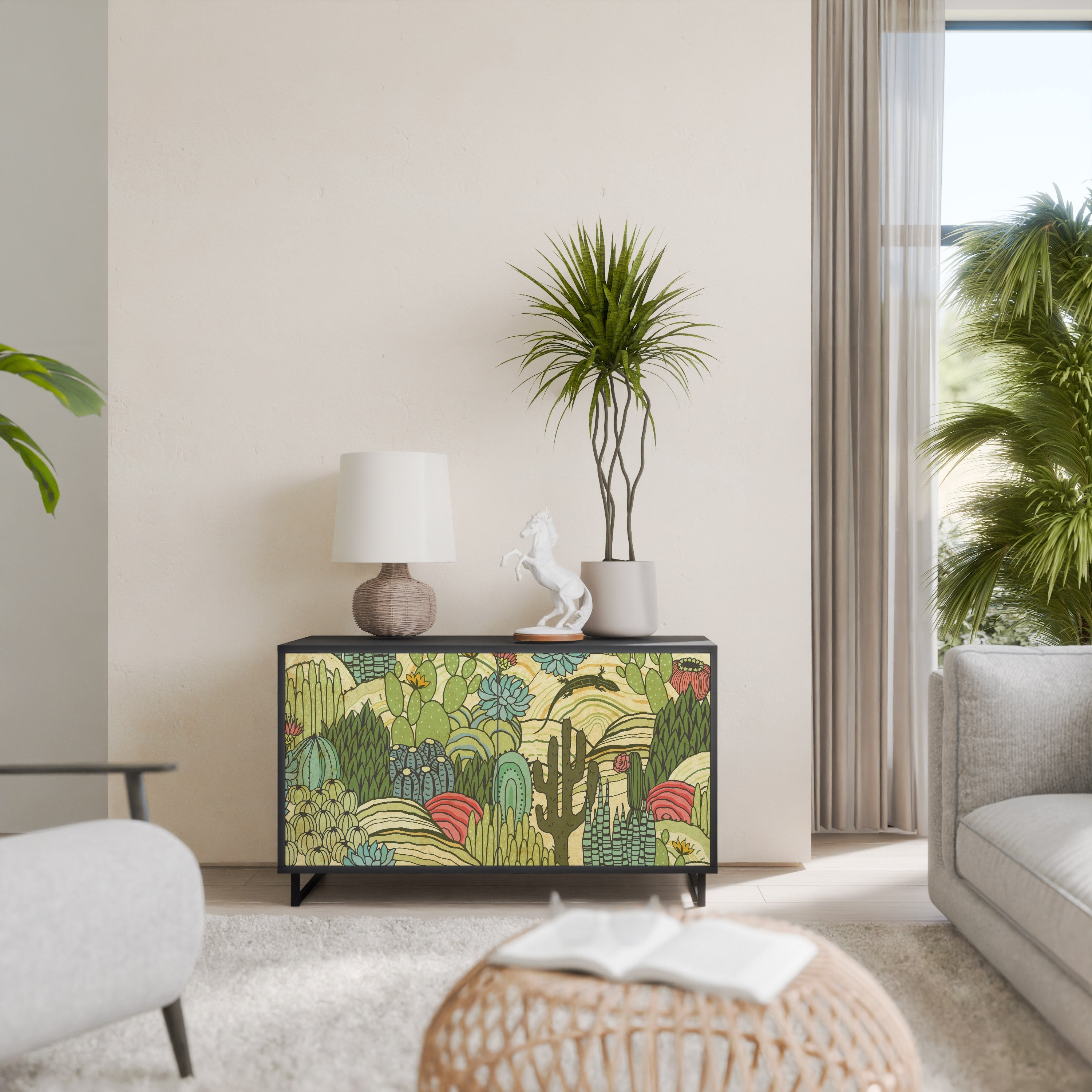 Buffet 2 portes SUCCULENTS KALEIDOSCOPE en finition noire