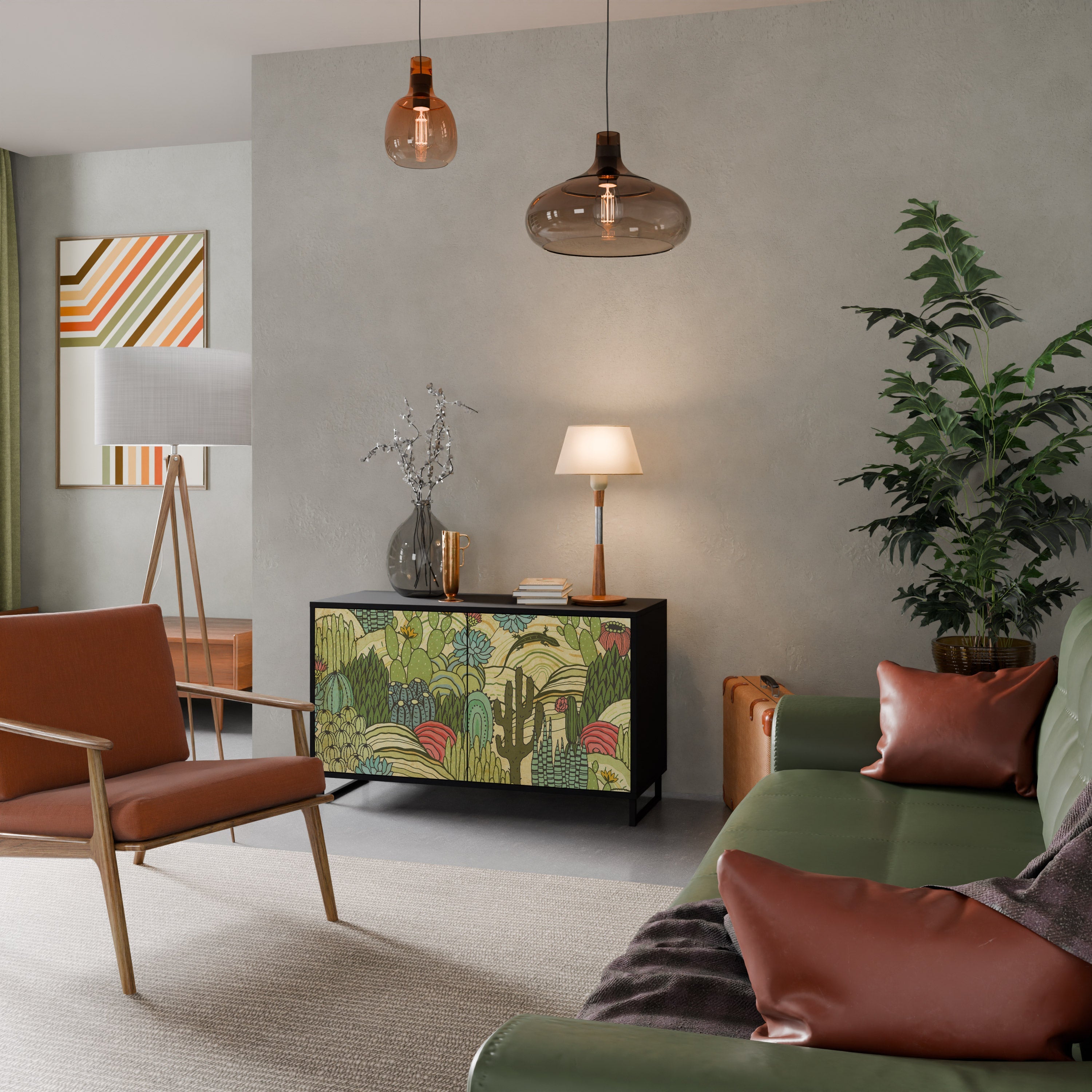 Buffet 2 portes SUCCULENTS KALEIDOSCOPE en finition noire