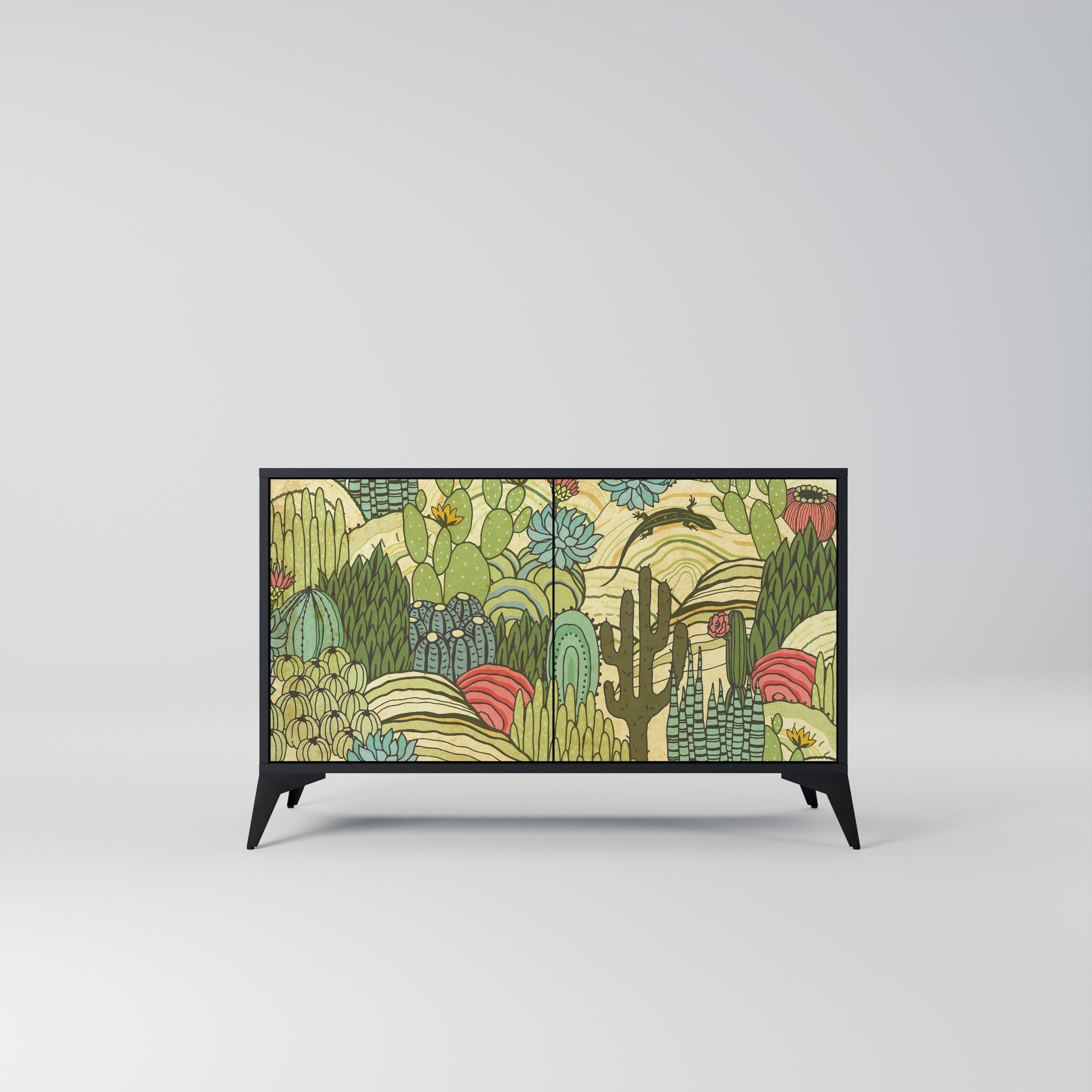 Buffet 2 portes SUCCULENTS KALEIDOSCOPE en finition noire