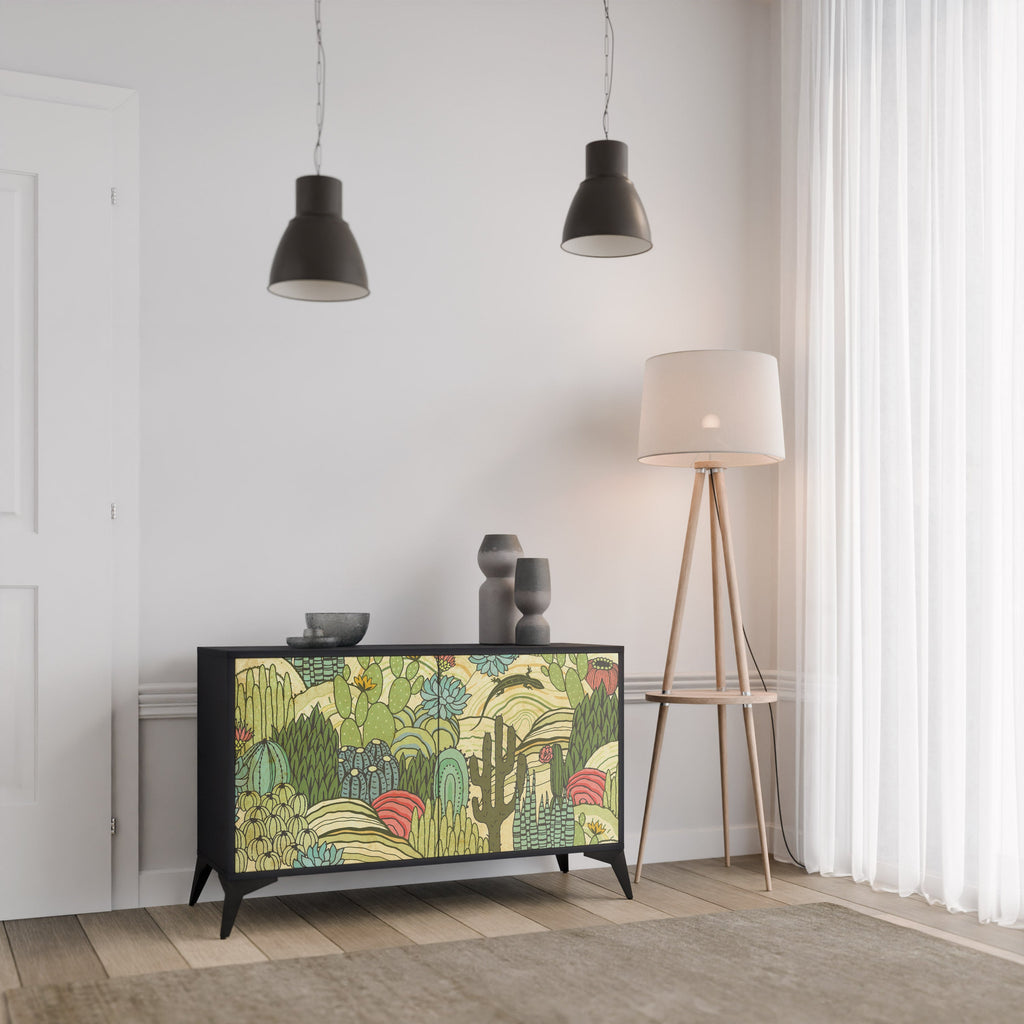 Buffet 2 portes SUCCULENTS KALEIDOSCOPE en finition noire