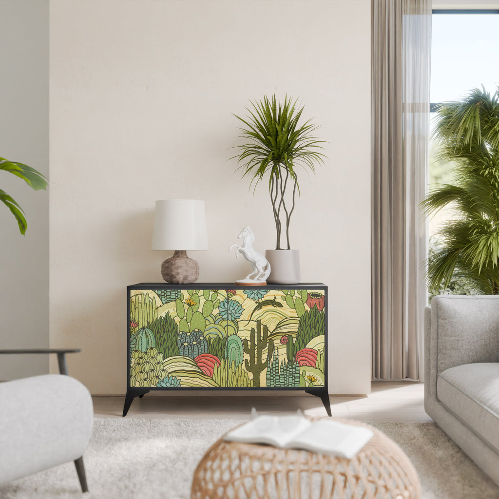 Buffet 2 portes SUCCULENTS KALEIDOSCOPE en finition noire