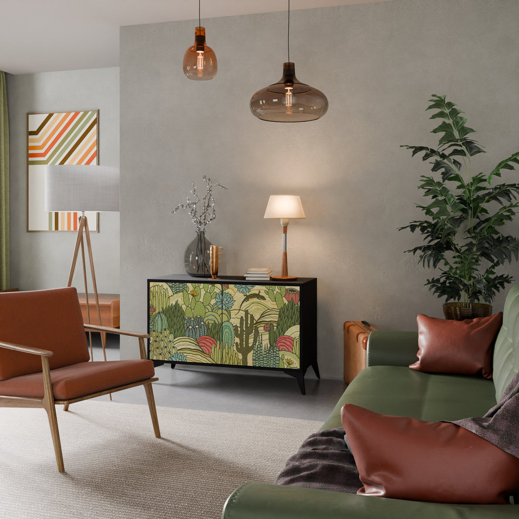 Buffet 2 portes SUCCULENTS KALEIDOSCOPE en finition noire