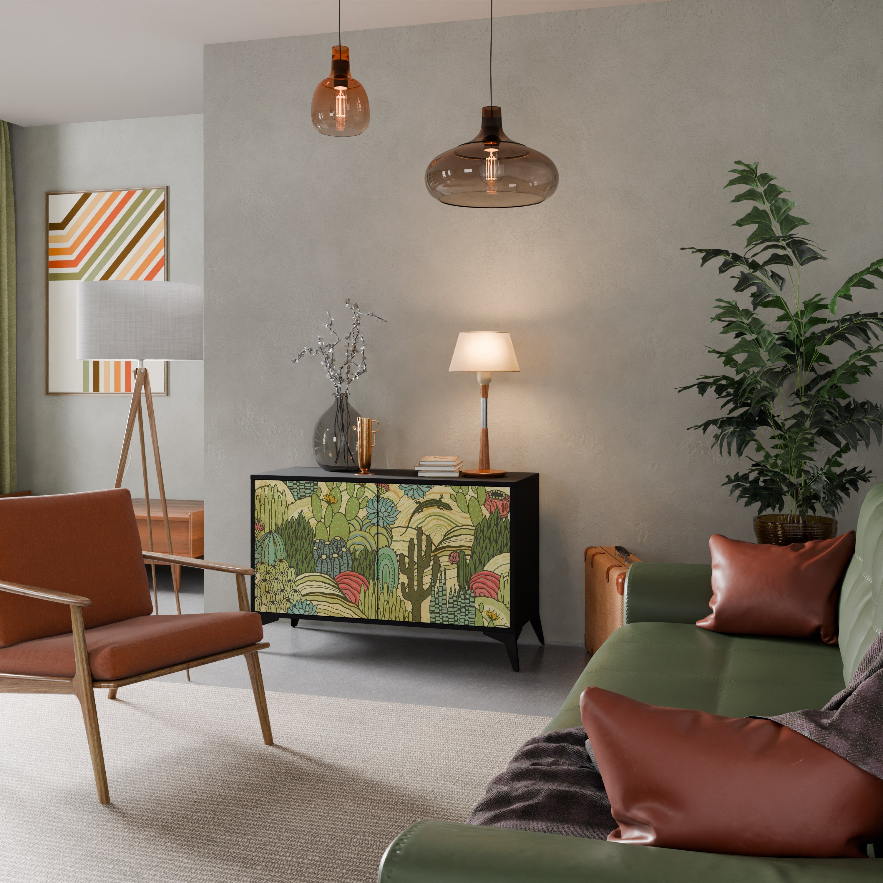 Buffet 2 portes SUCCULENTS KALEIDOSCOPE en finition noire