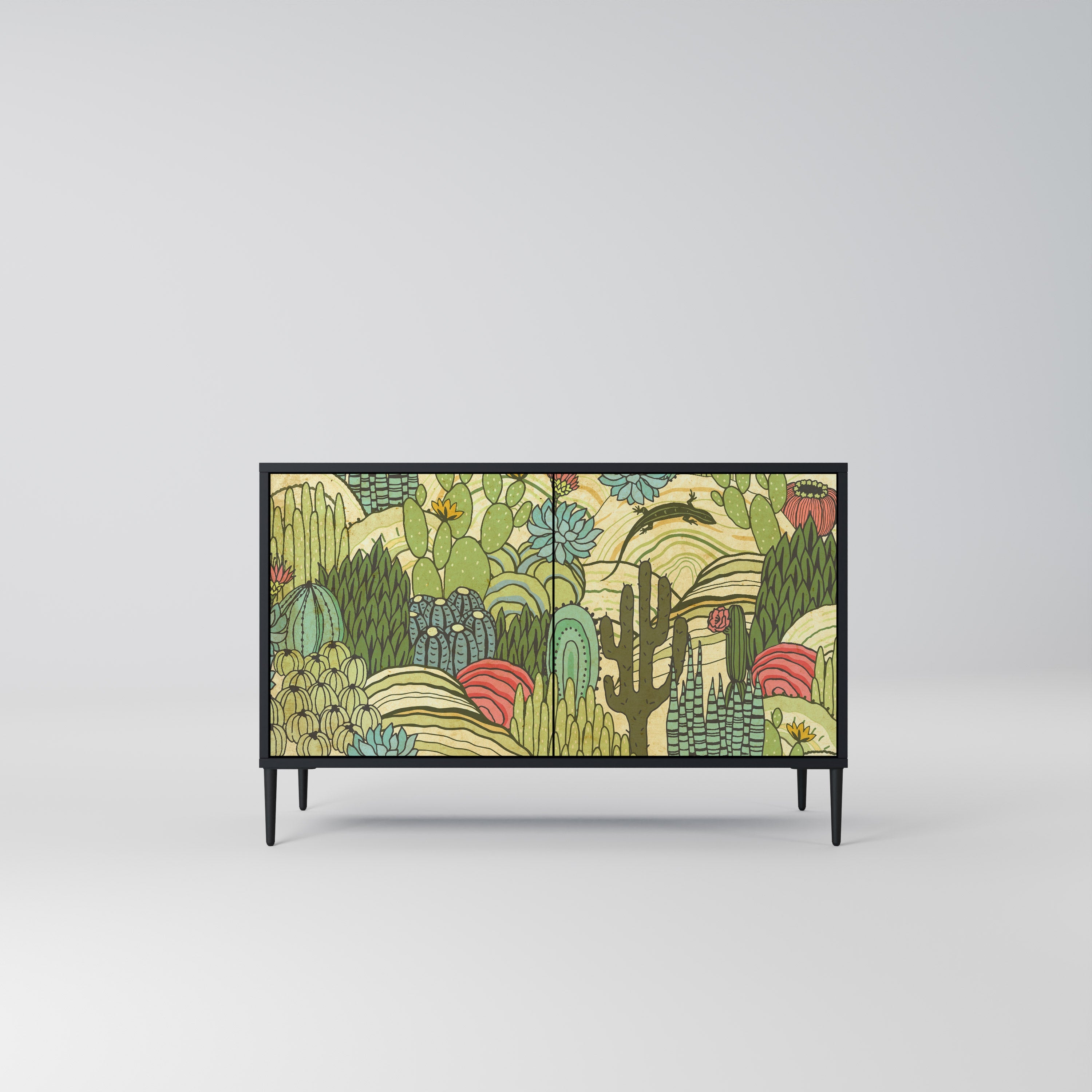 Buffet 2 portes SUCCULENTS KALEIDOSCOPE en finition noire