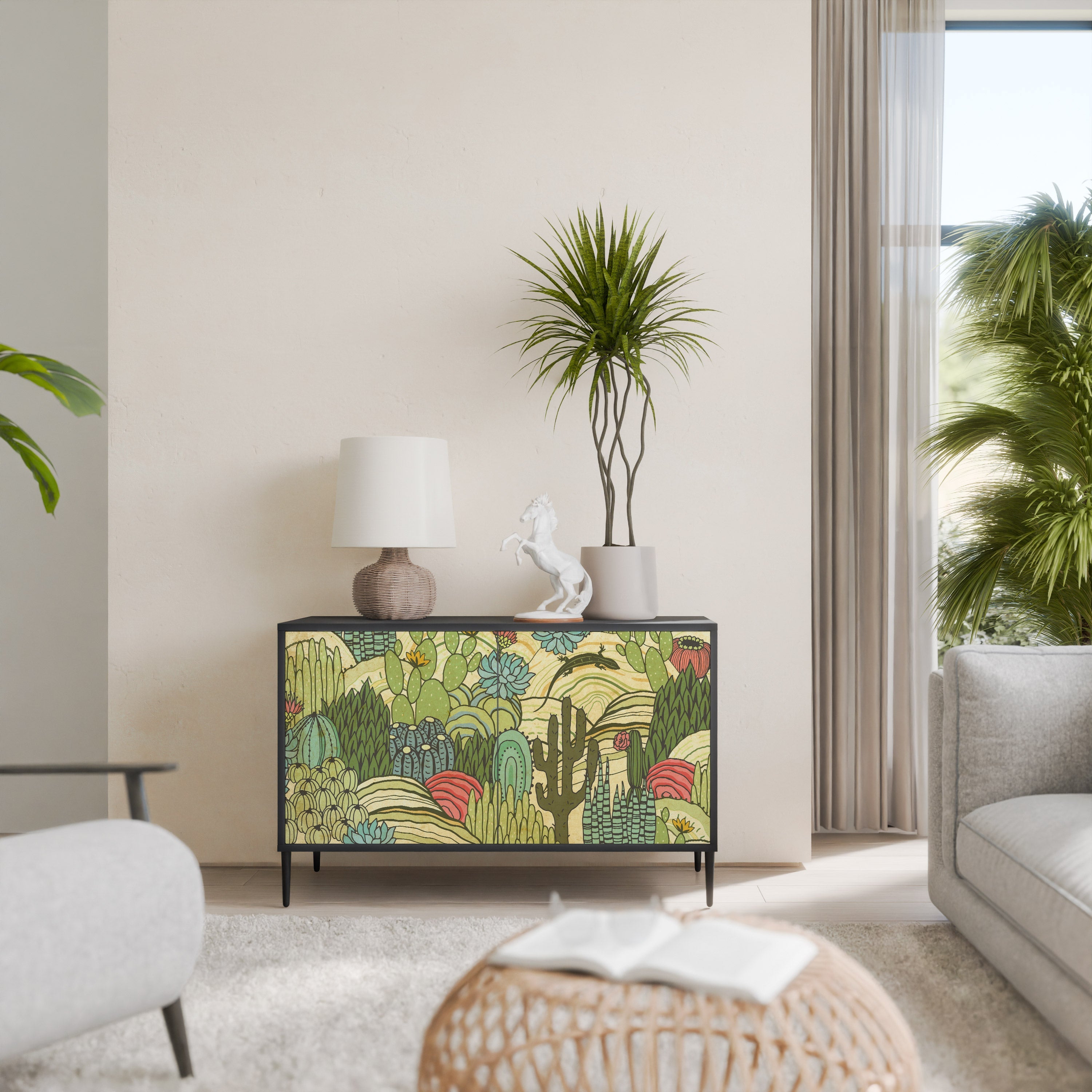 Buffet 2 portes SUCCULENTS KALEIDOSCOPE en finition noire