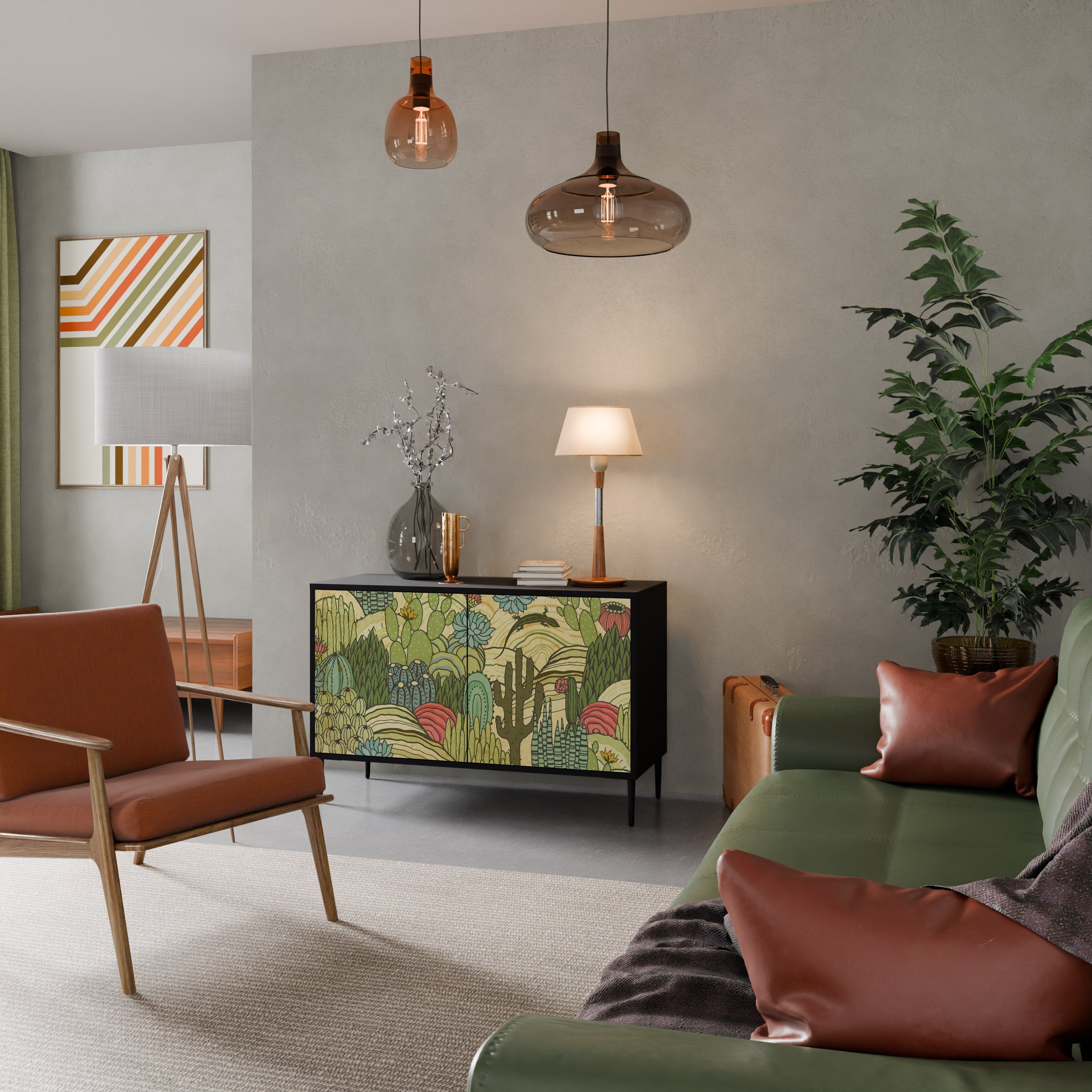 Buffet 2 portes SUCCULENTS KALEIDOSCOPE en finition noire