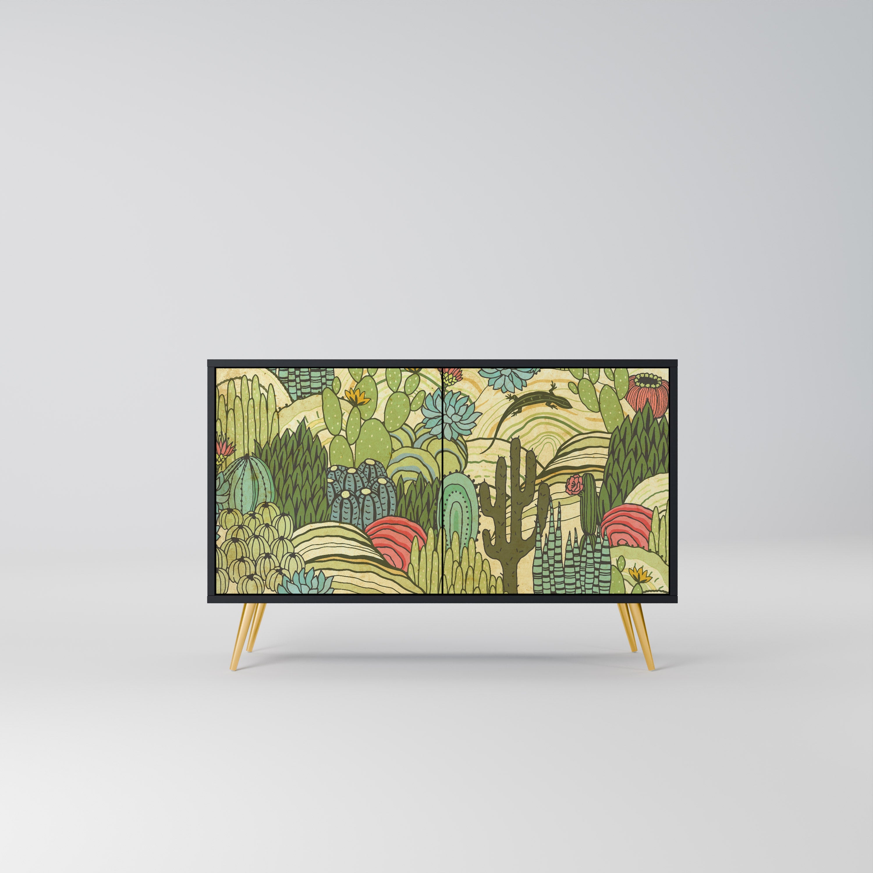 Buffet 2 portes SUCCULENTS KALEIDOSCOPE en finition noire