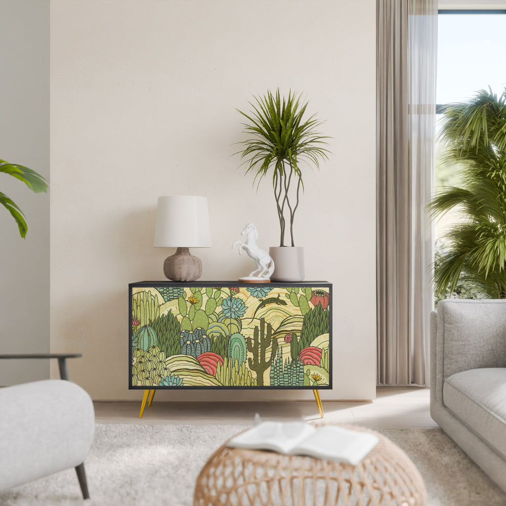 Buffet 2 portes SUCCULENTS KALEIDOSCOPE en finition noire