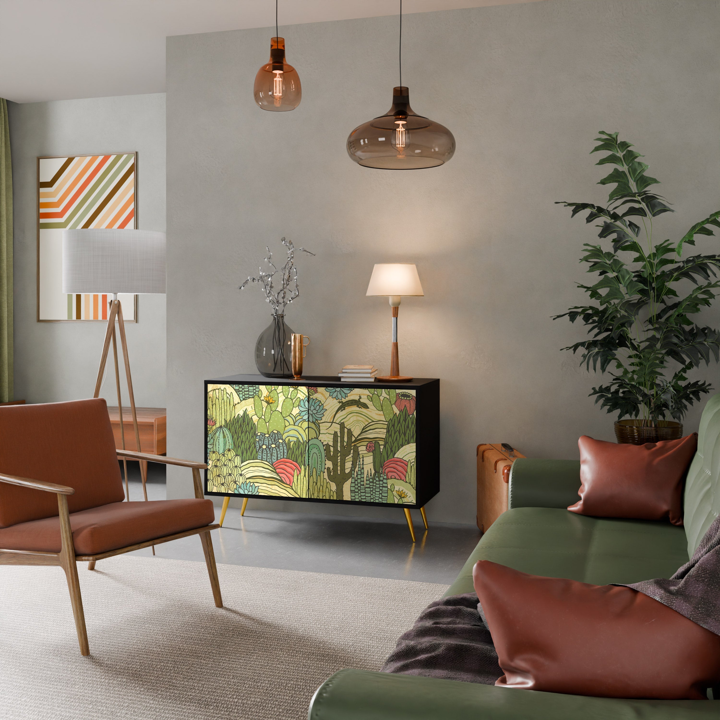 Buffet 2 portes SUCCULENTS KALEIDOSCOPE en finition noire