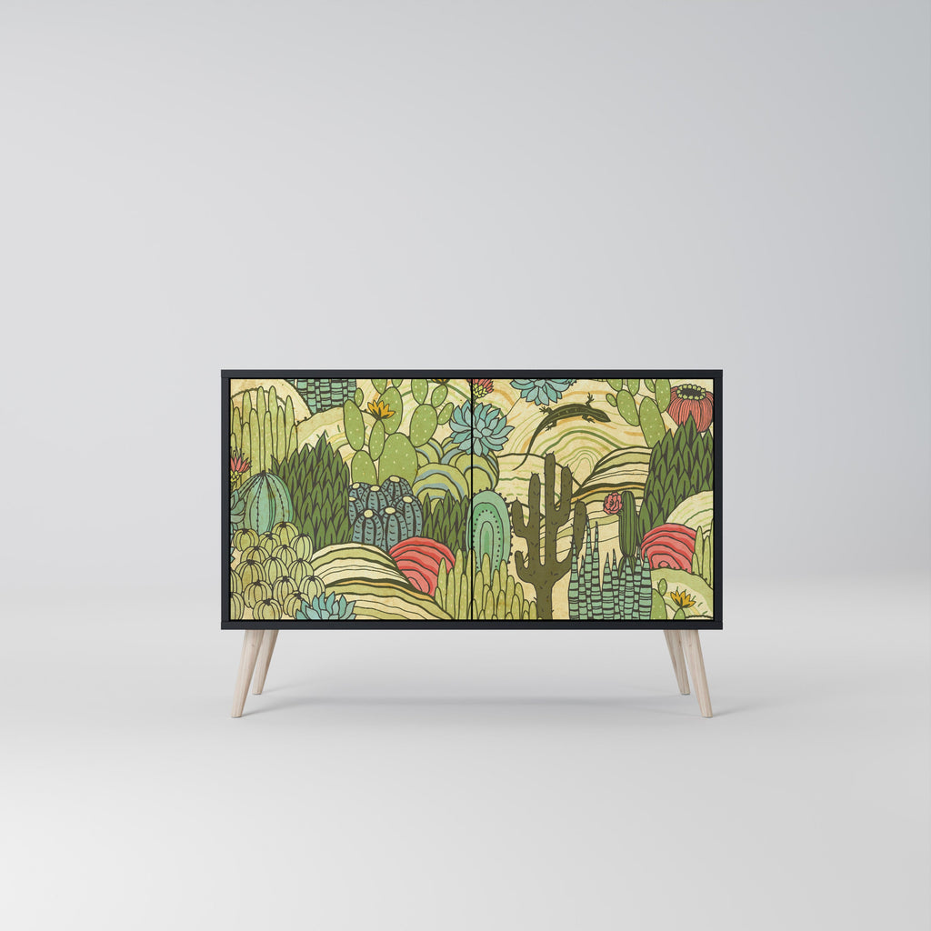 Buffet 2 portes SUCCULENTS KALEIDOSCOPE en finition noire