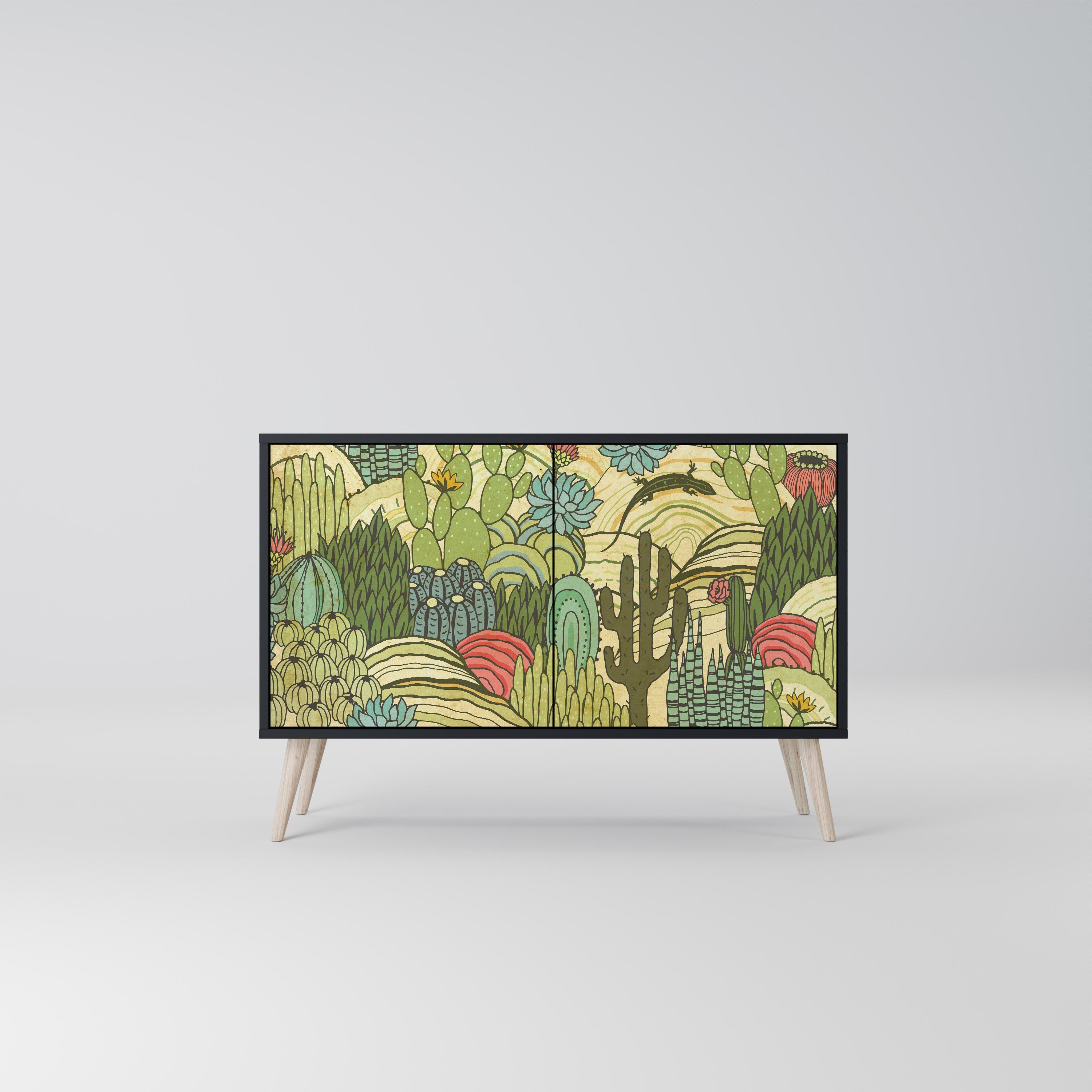 Buffet 2 portes SUCCULENTS KALEIDOSCOPE en finition noire