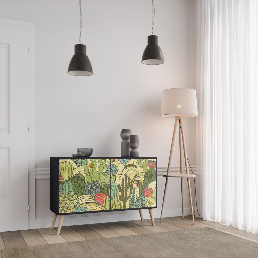 Buffet 2 portes SUCCULENTS KALEIDOSCOPE en finition noire