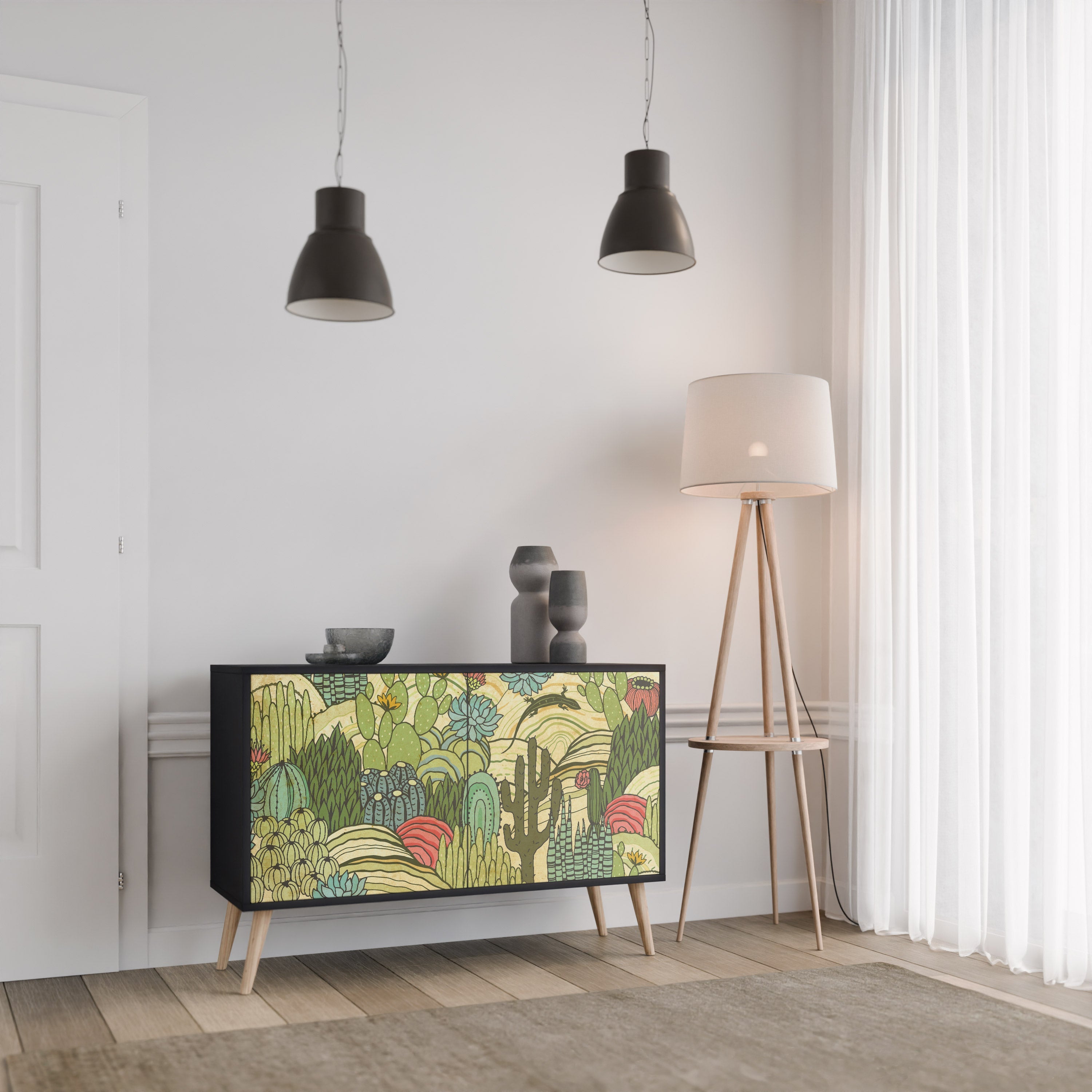 Buffet 2 portes SUCCULENTS KALEIDOSCOPE en finition noire