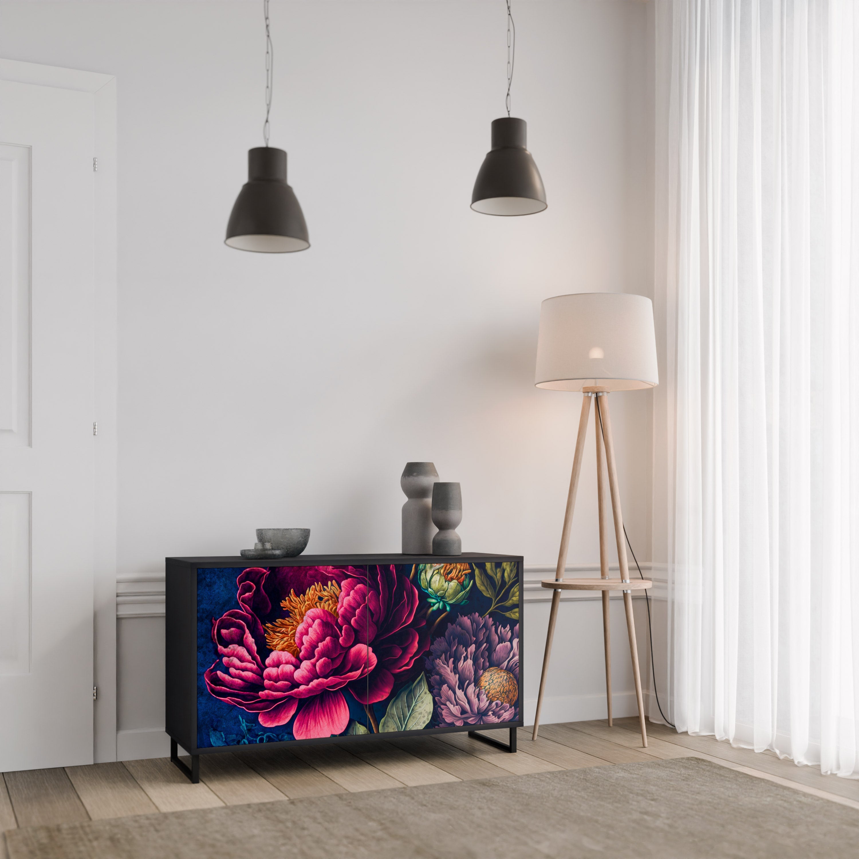 Buffet 2 portes BLOOMING ELEGANCE finition noire