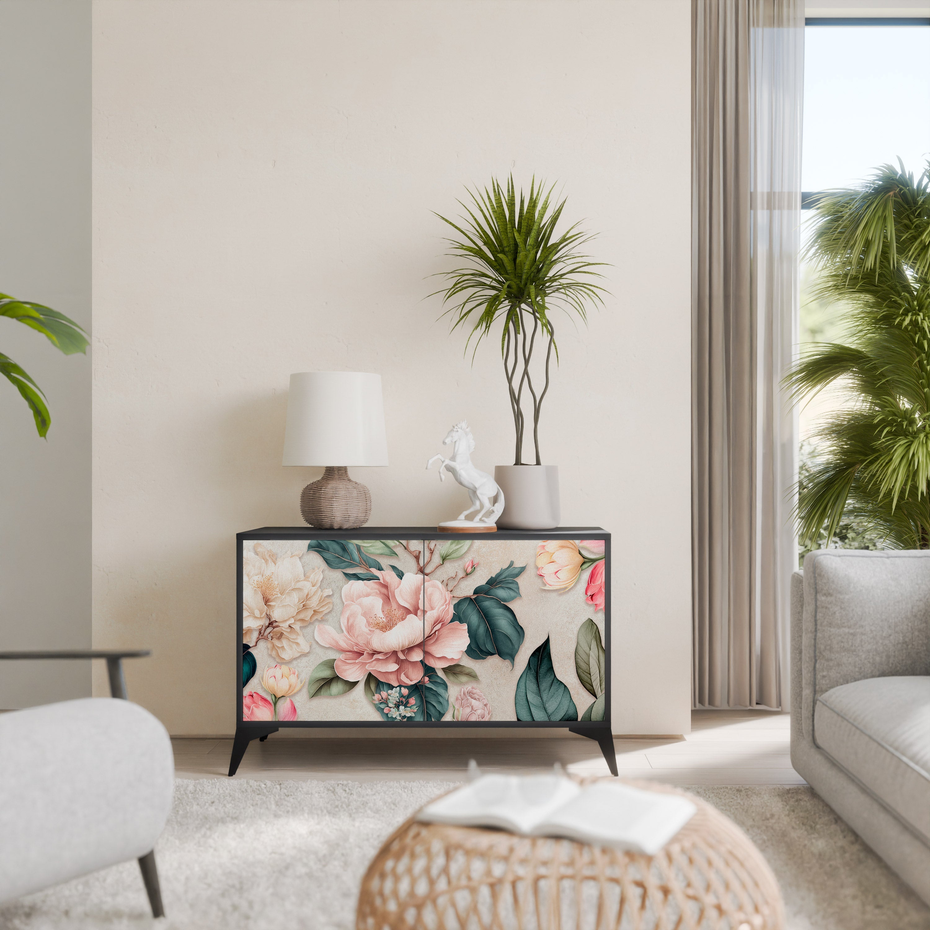Buffet 2 portes FLORAL GRACE finition noire