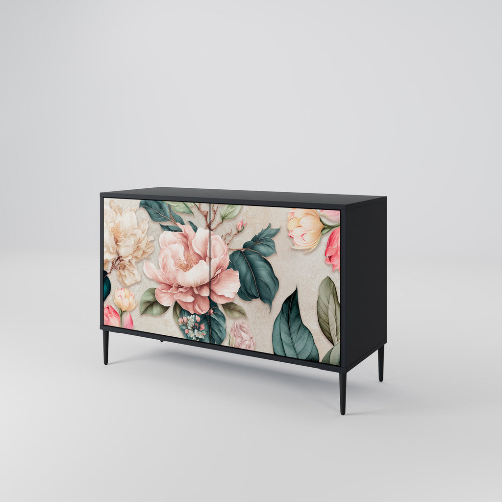 Buffet 2 portes FLORAL GRACE finition noire
