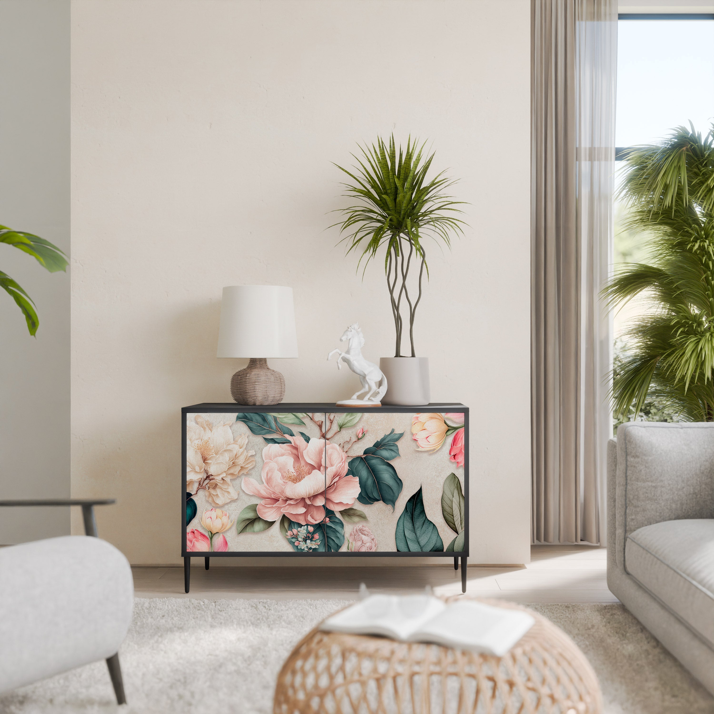 Buffet 2 portes FLORAL GRACE finition noire