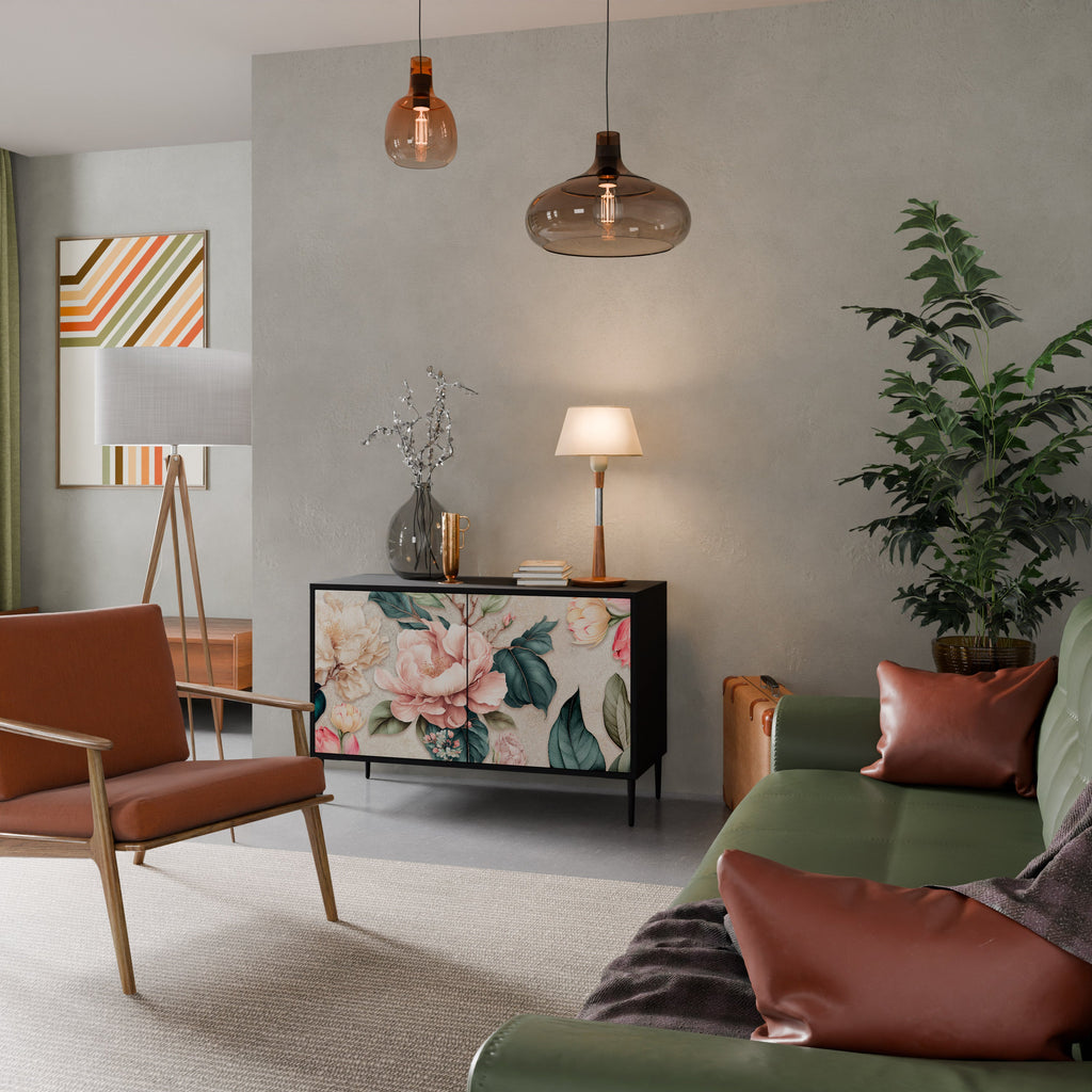 Buffet 2 portes FLORAL GRACE finition noire