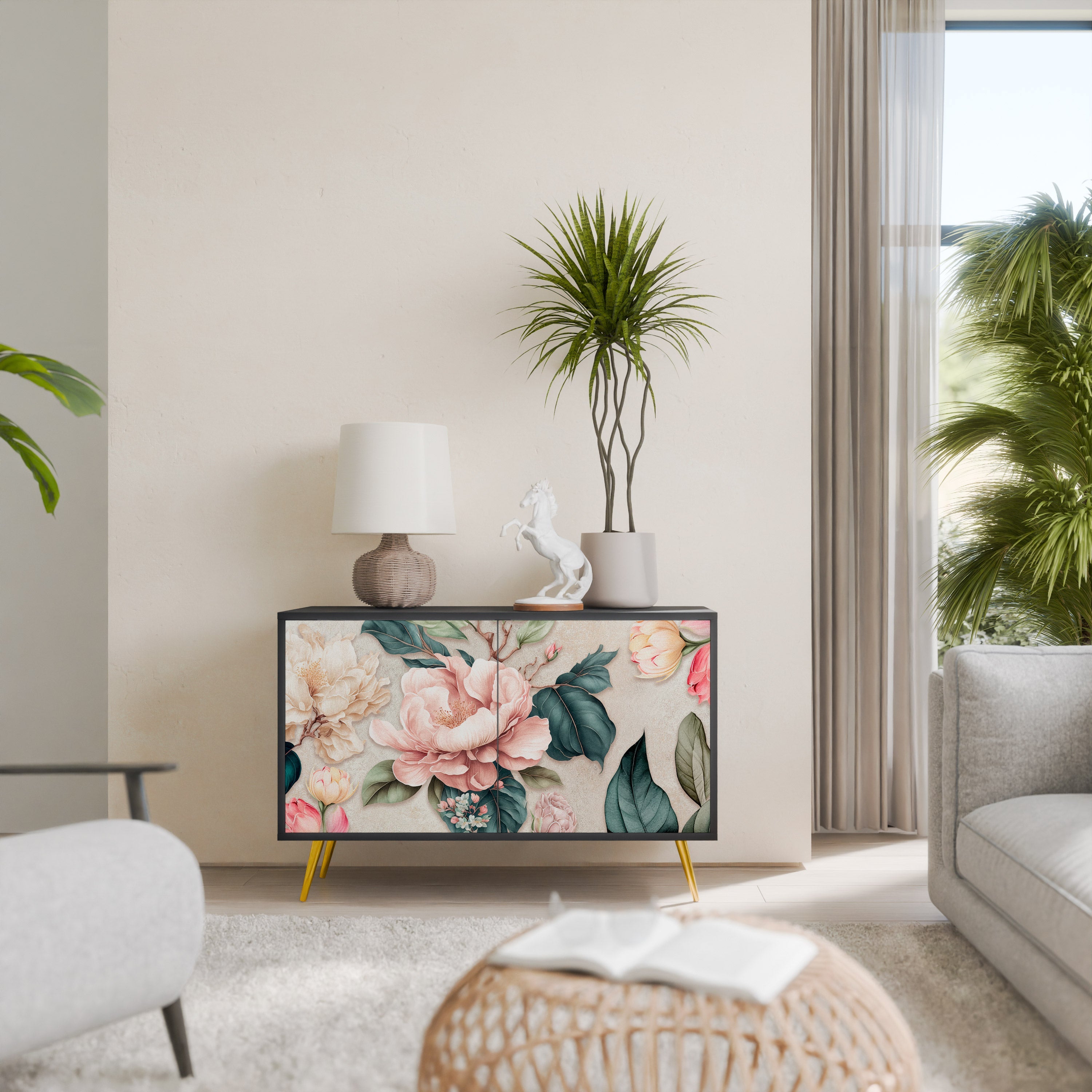 Buffet 2 portes FLORAL GRACE finition noire