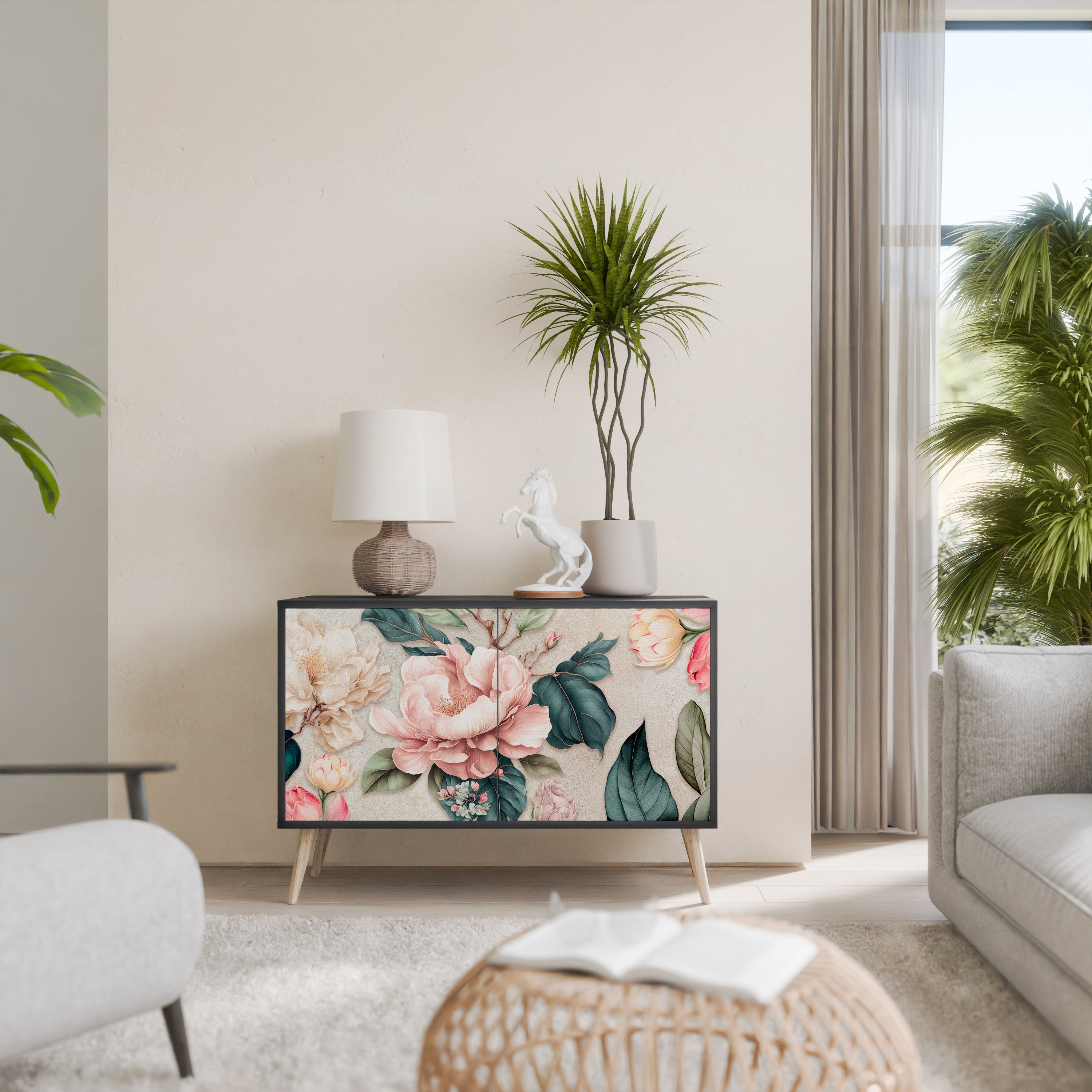 Buffet 2 portes FLORAL GRACE finition noire