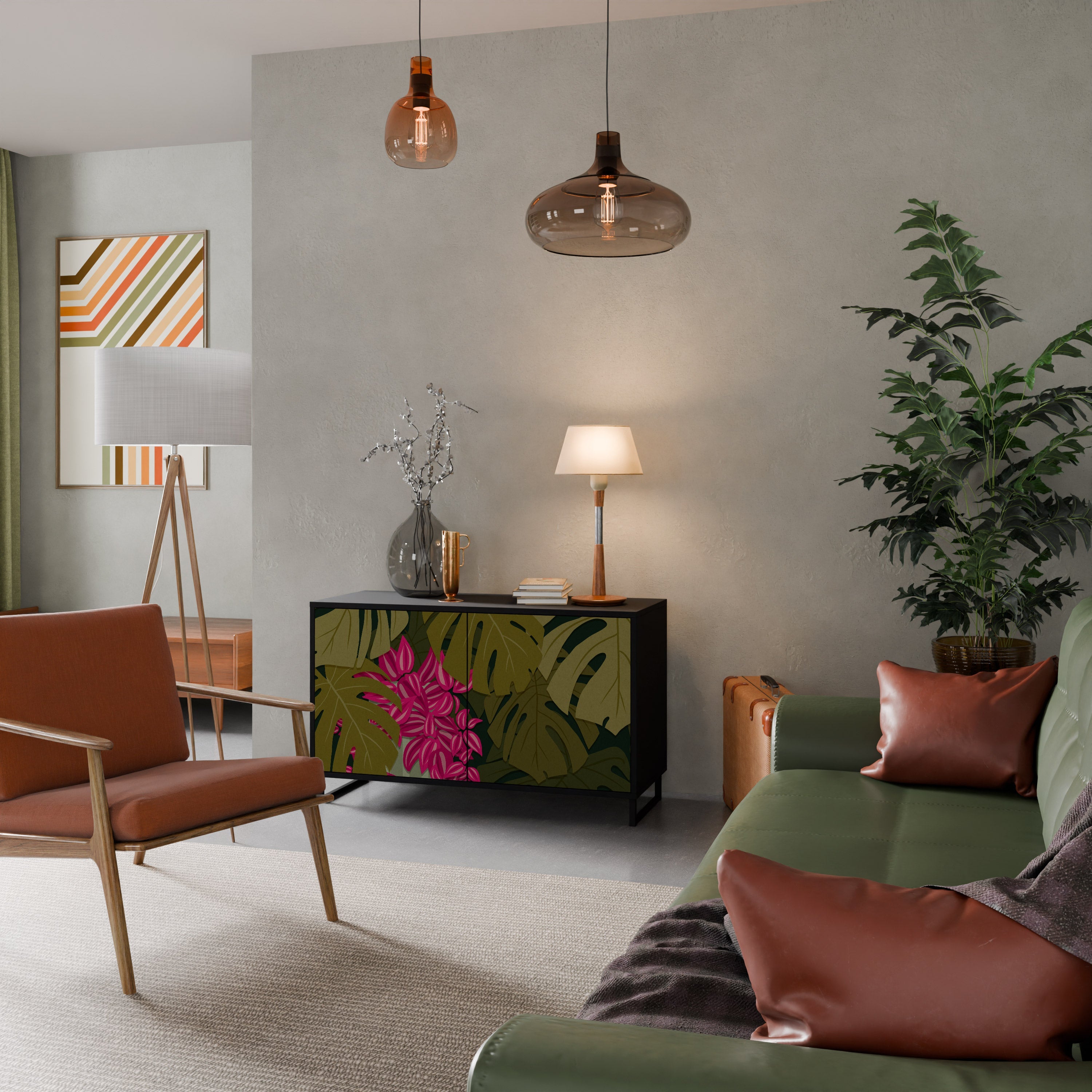 Buffet 2 portes TROPICAL BEAUTY en finition noire