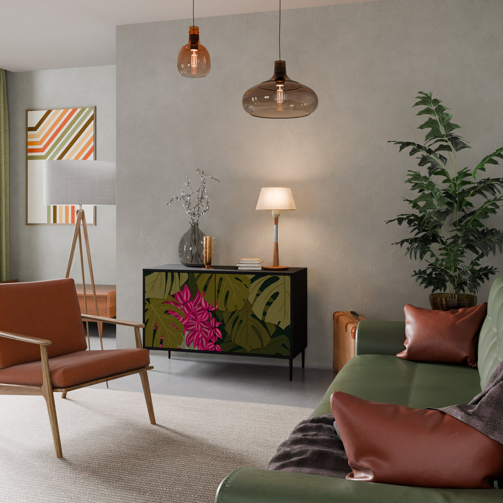 Buffet 2 portes TROPICAL BEAUTY en finition noire